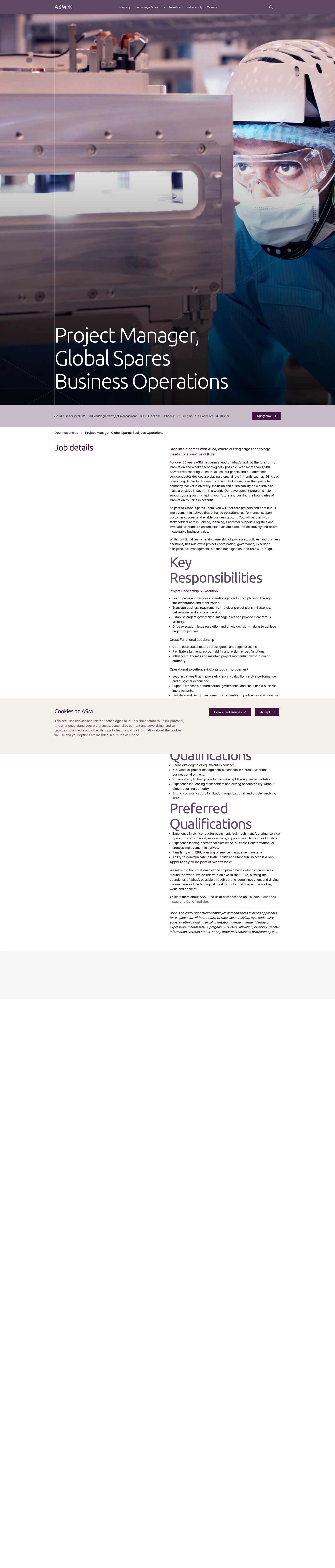ASM Project Manager, Global Spares Business Operations 채용공고