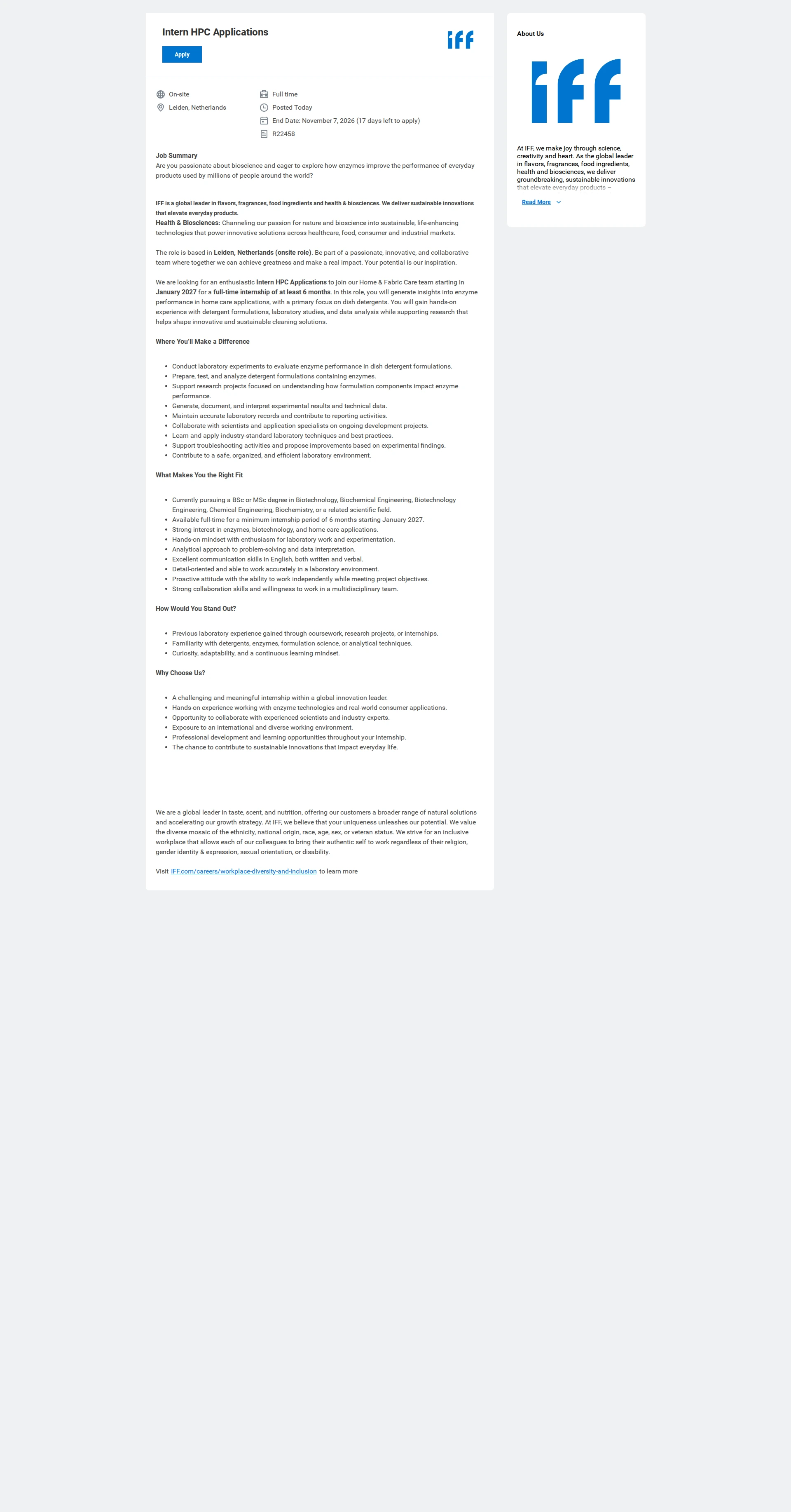 IFF Intern HPC Applications 채용공고