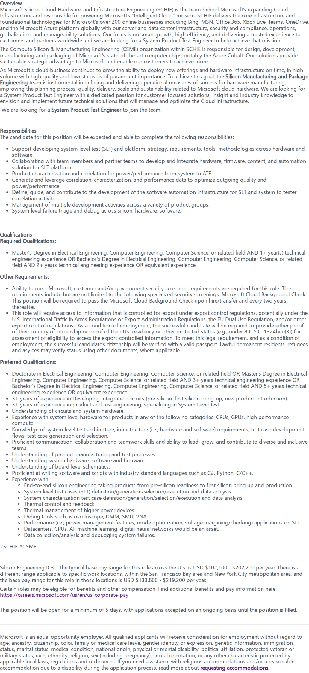 마이크로소프트(Microsoft) System Product Test Engineer 채용공고