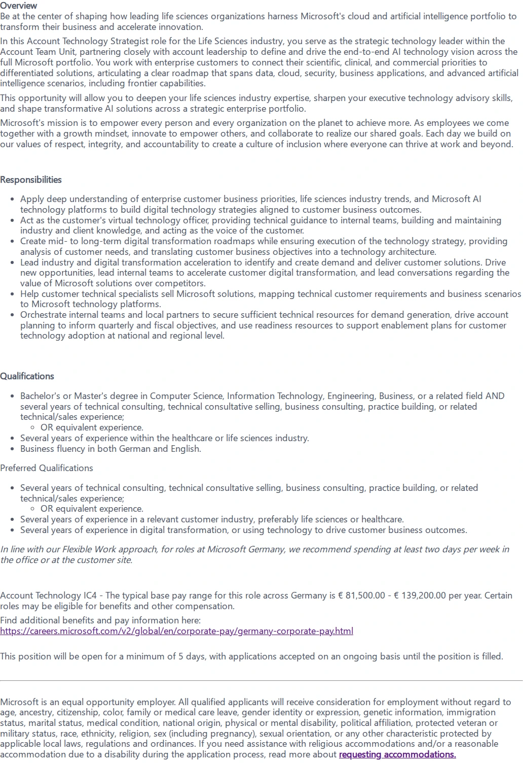 마이크로소프트(Microsoft) Account Technology Strategist - Life Sciences 채용공고