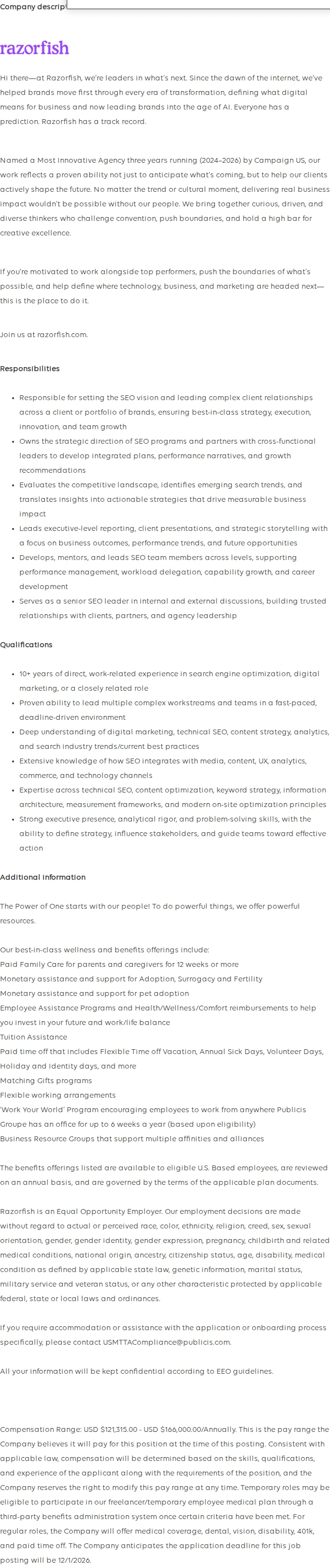 Publicis Groupe Director, SEO 채용공고