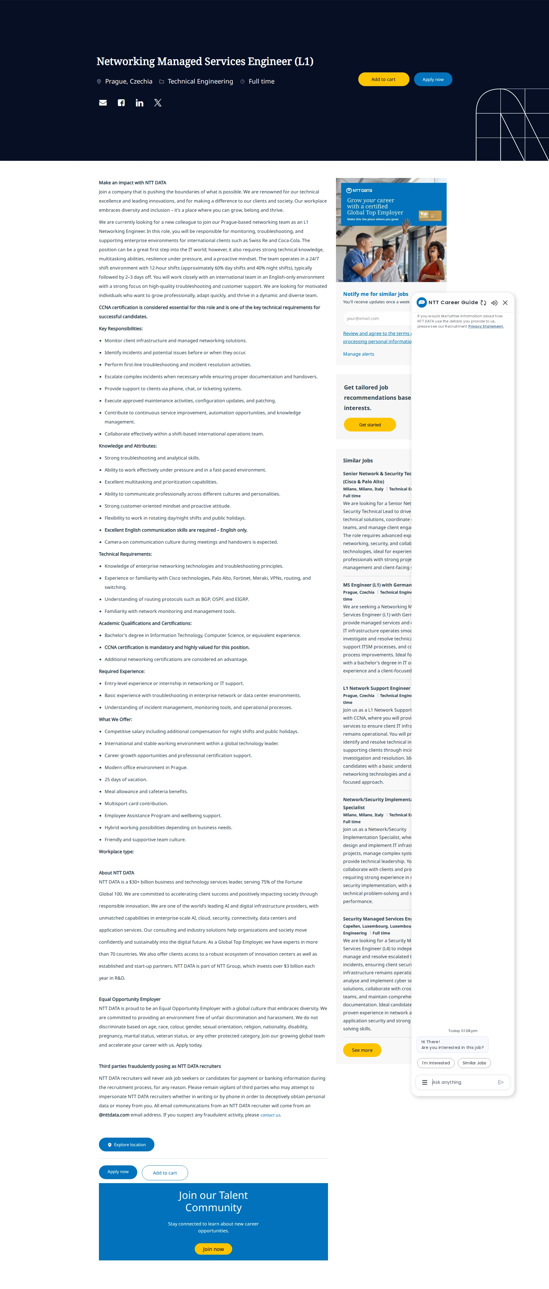 NTT데이터 Networking Managed Services Engineer (L1) 채용공고