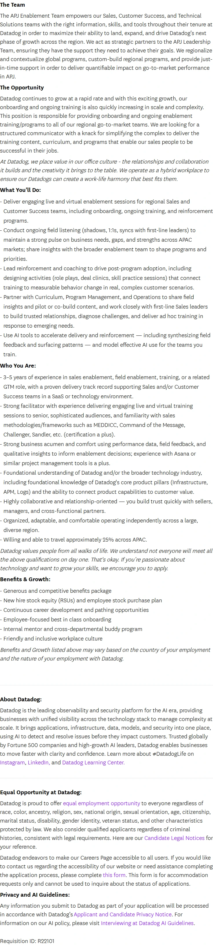 데이터독 Field Enablement Manager 채용공고