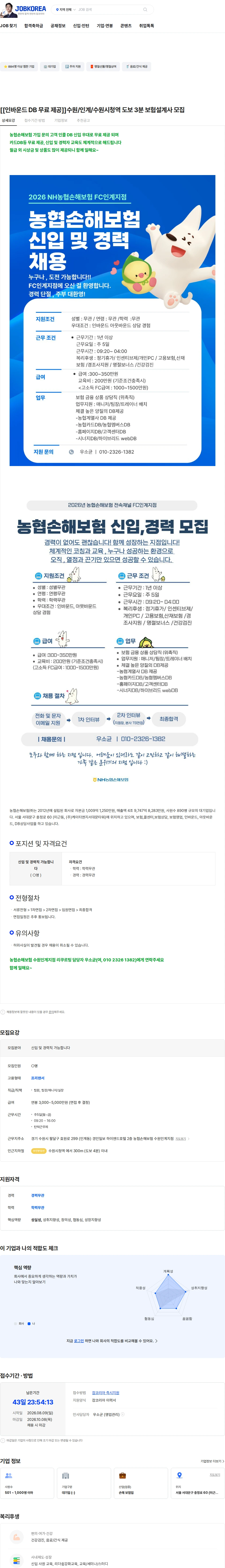 농협손해보험 [[인바운드 DB 무료 제공]]수원/인계/수원시청역 도보 3분 보험설계사 모집 채용공고