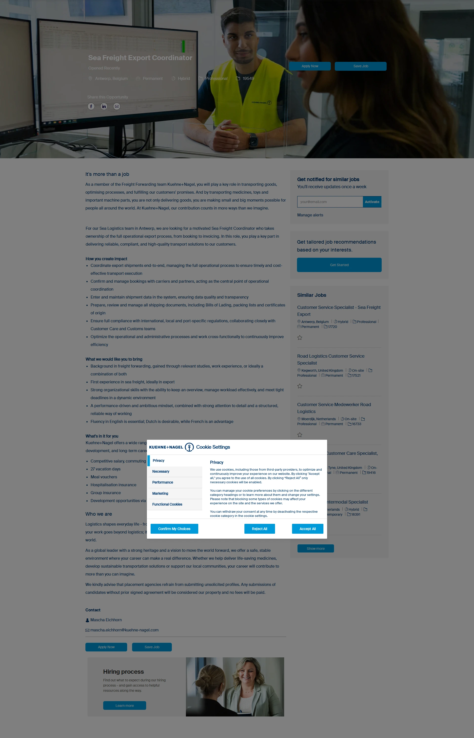 퀴네앤드나겔 Sea Freight Export Coordinator 채용공고