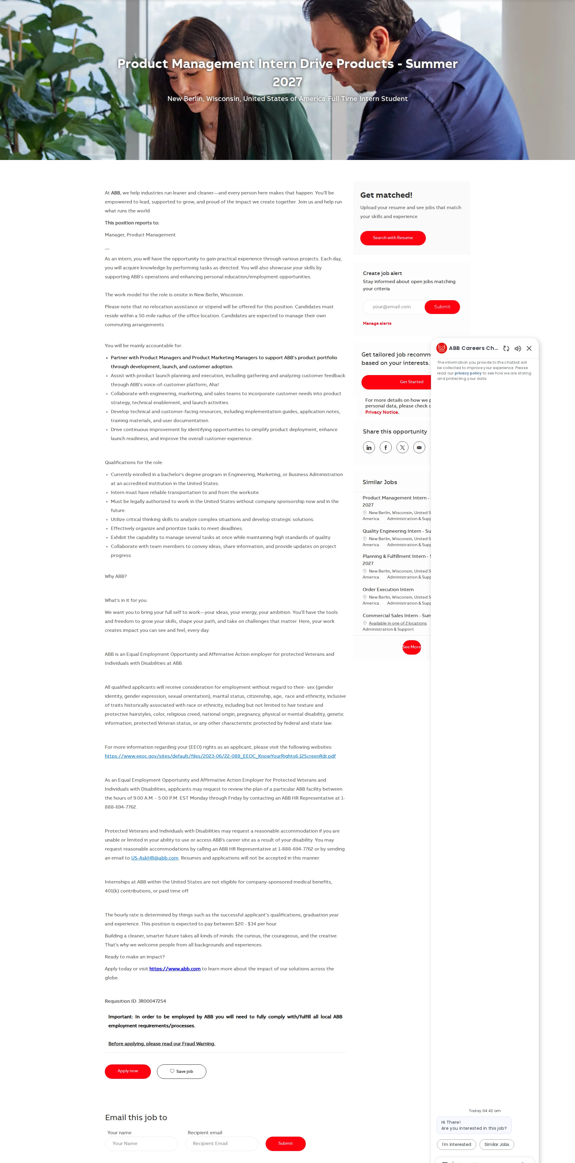ABB코리아 Product Management Intern Drive Products - Summer 2027 채용공고