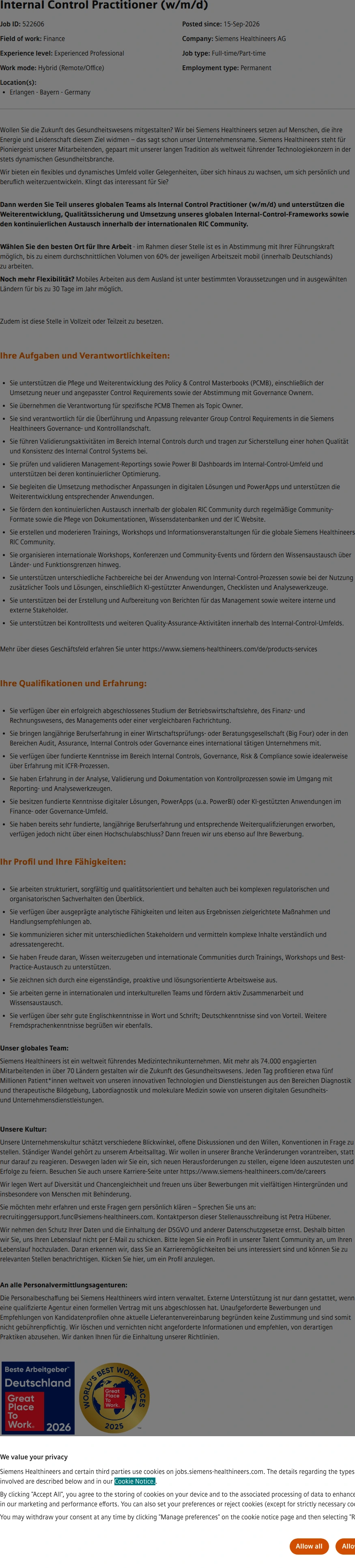 SiemensHealthineers Internal Control Practitioner (w/m/d) 채용공고