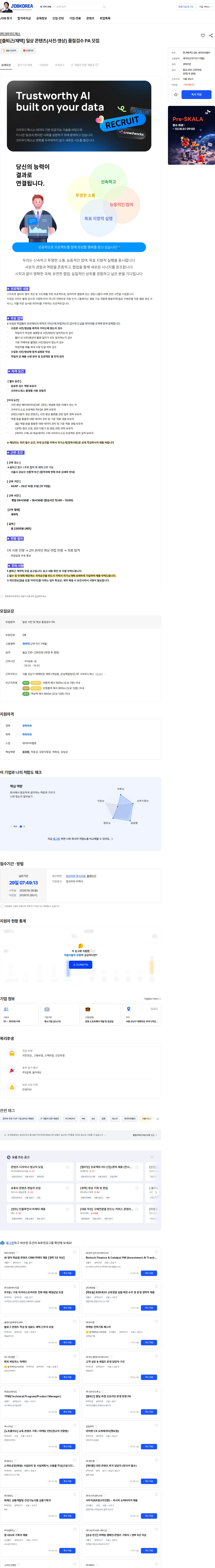 크라우드웍스 [출퇴근/재택] 일상 콘텐츠(사진·영상) 품질검수 PA 모집 채용공고
