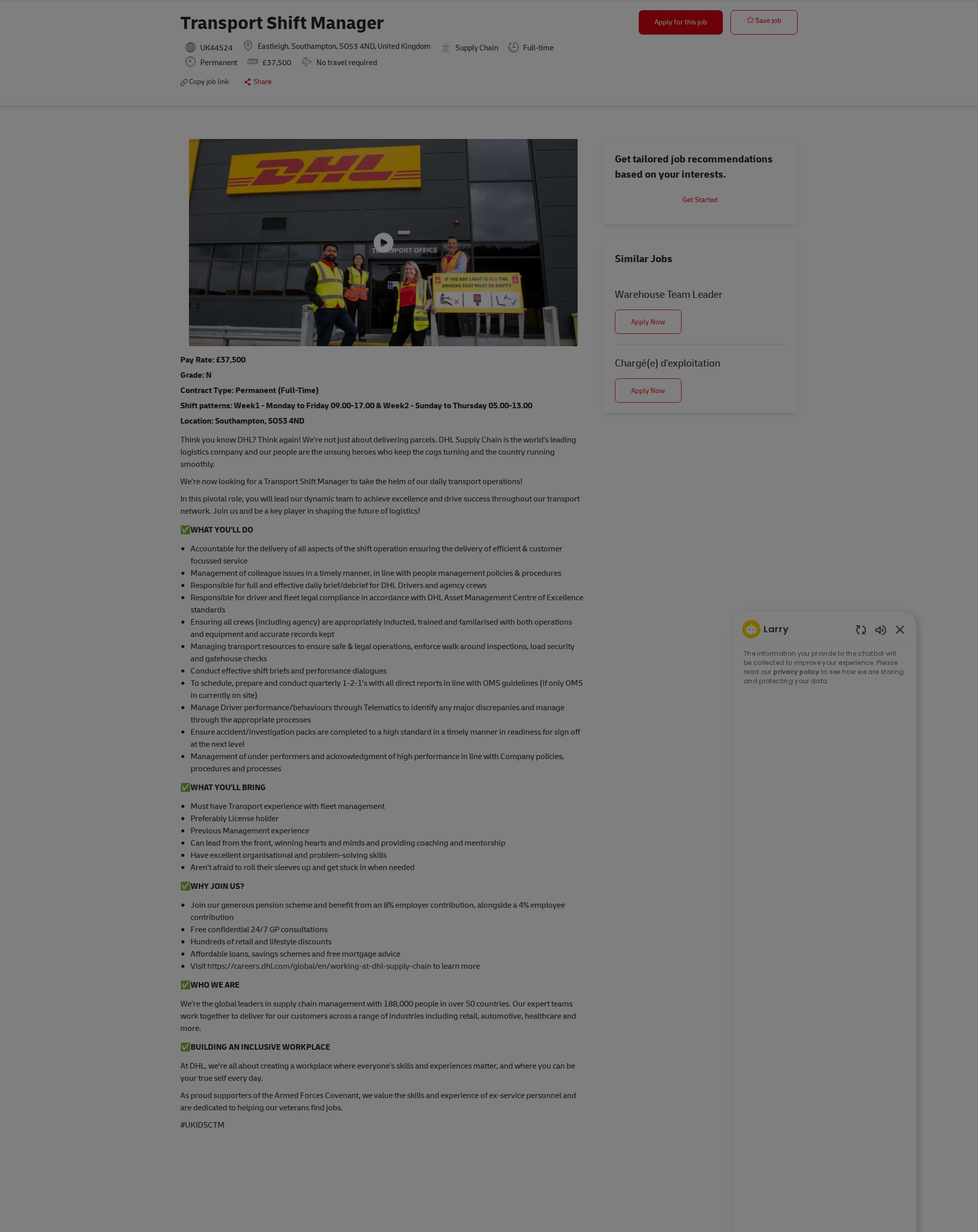DHL Transport Shift Manager 채용공고