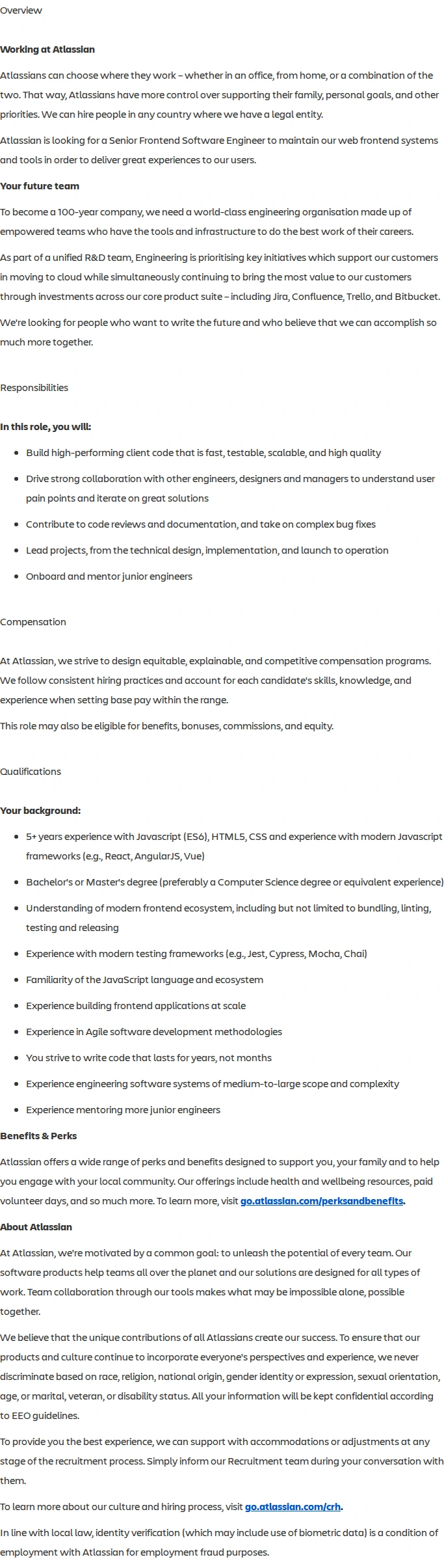 아틀라시안 Senior Frontend Software Engineer 채용공고