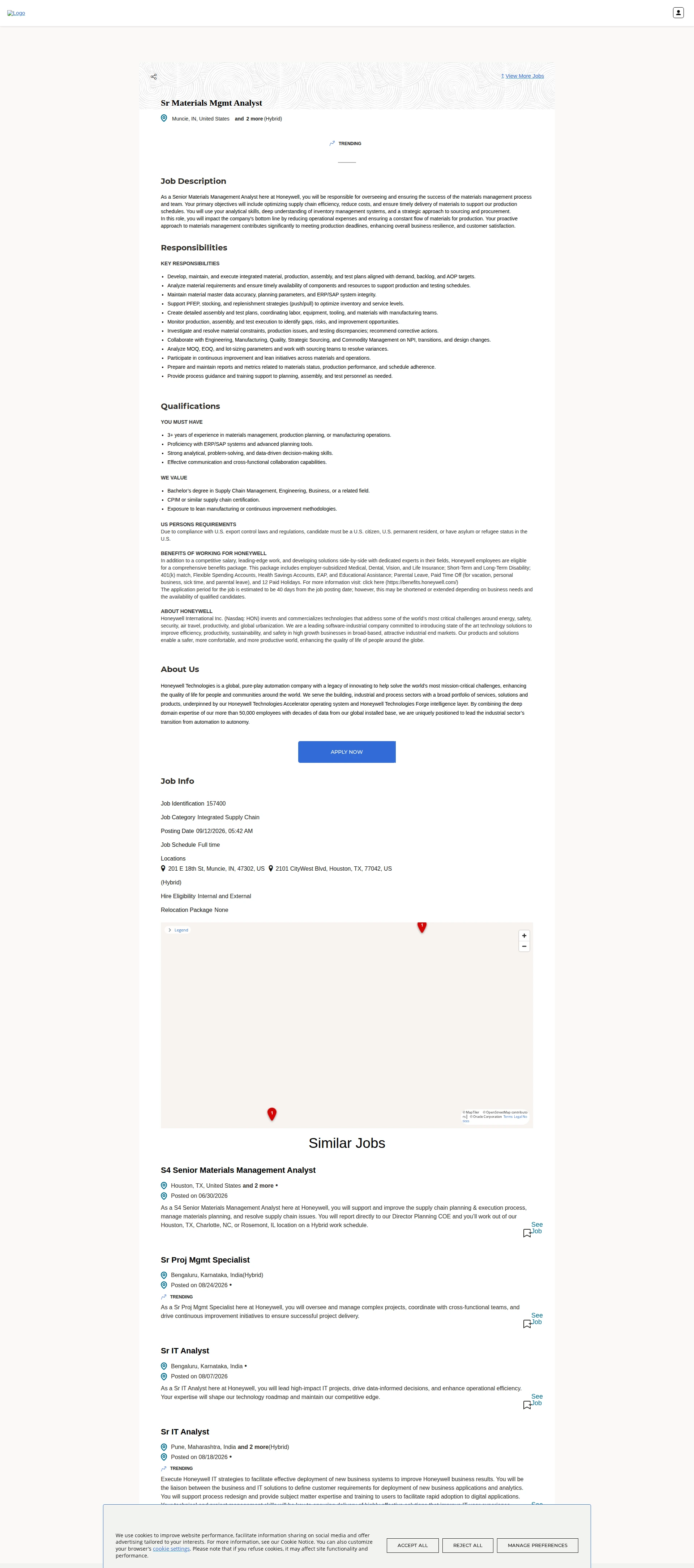 허니웰 Sr Materials Mgmt Analyst 채용공고