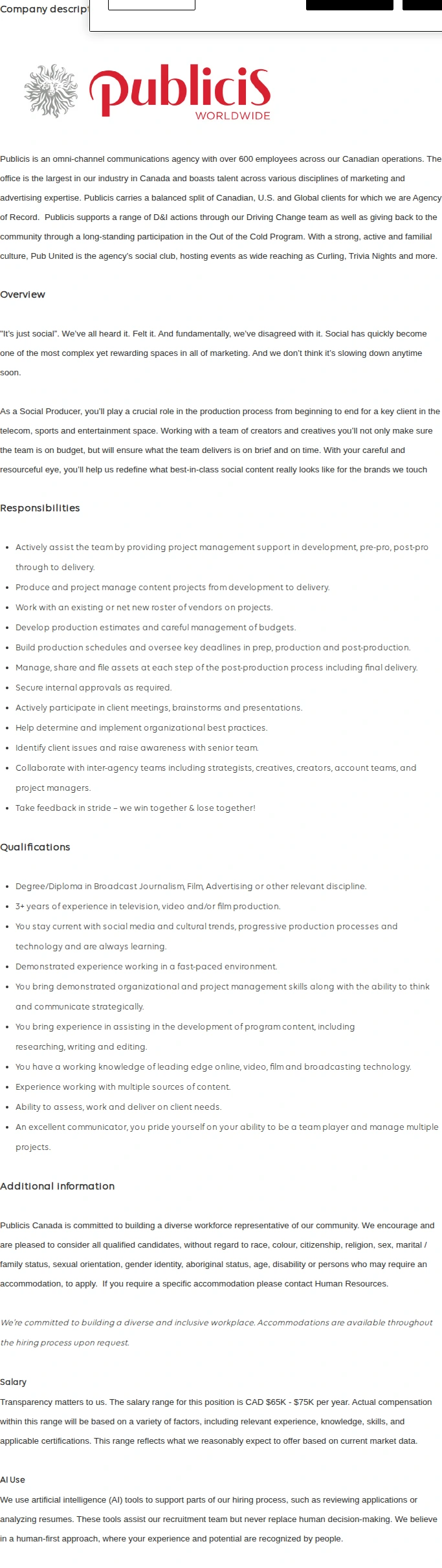Publicis Groupe Social Content Producer 채용공고