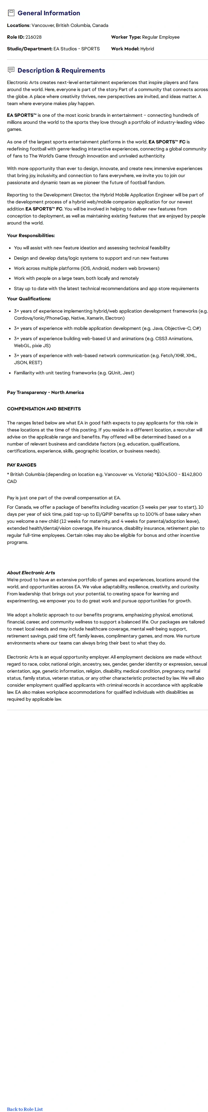 ElectronicArts Software Engineer - EA SPORTS™ FC 채용공고