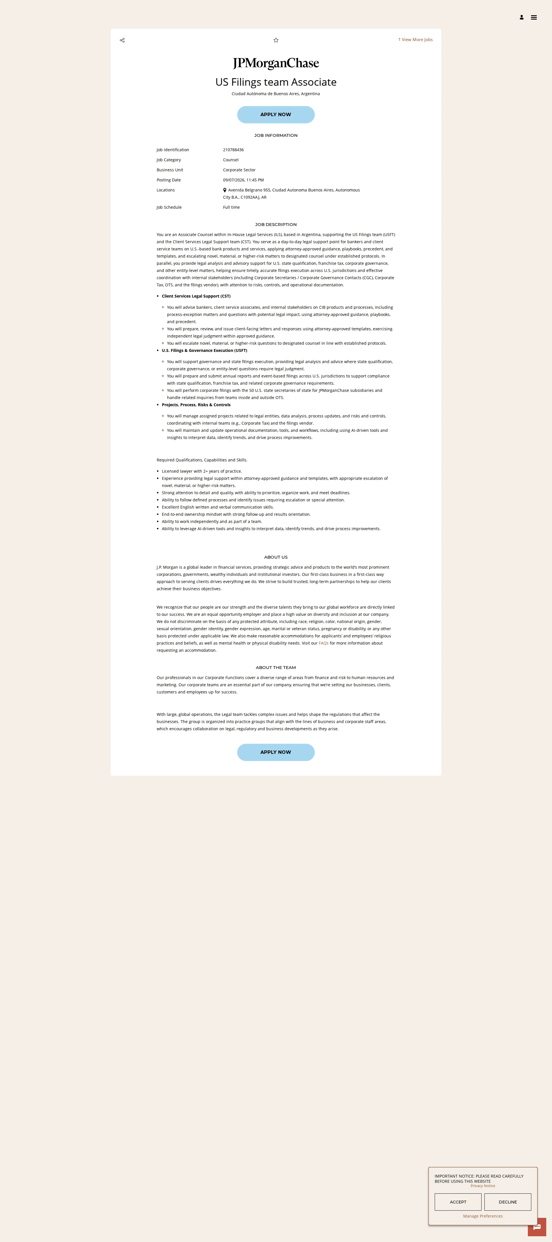 JPMorganChase US Filings team Associate 채용공고