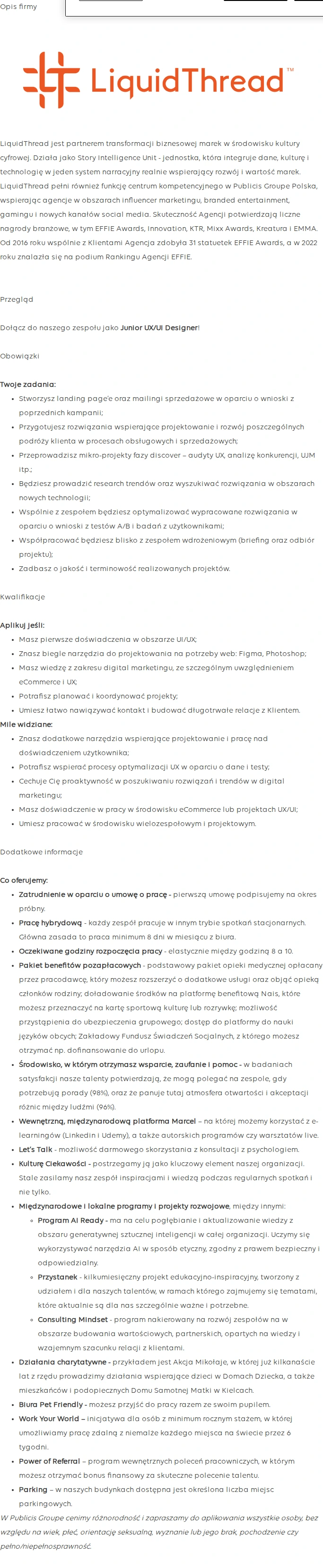 Publicis Groupe Junior UX/UI Designer 채용공고