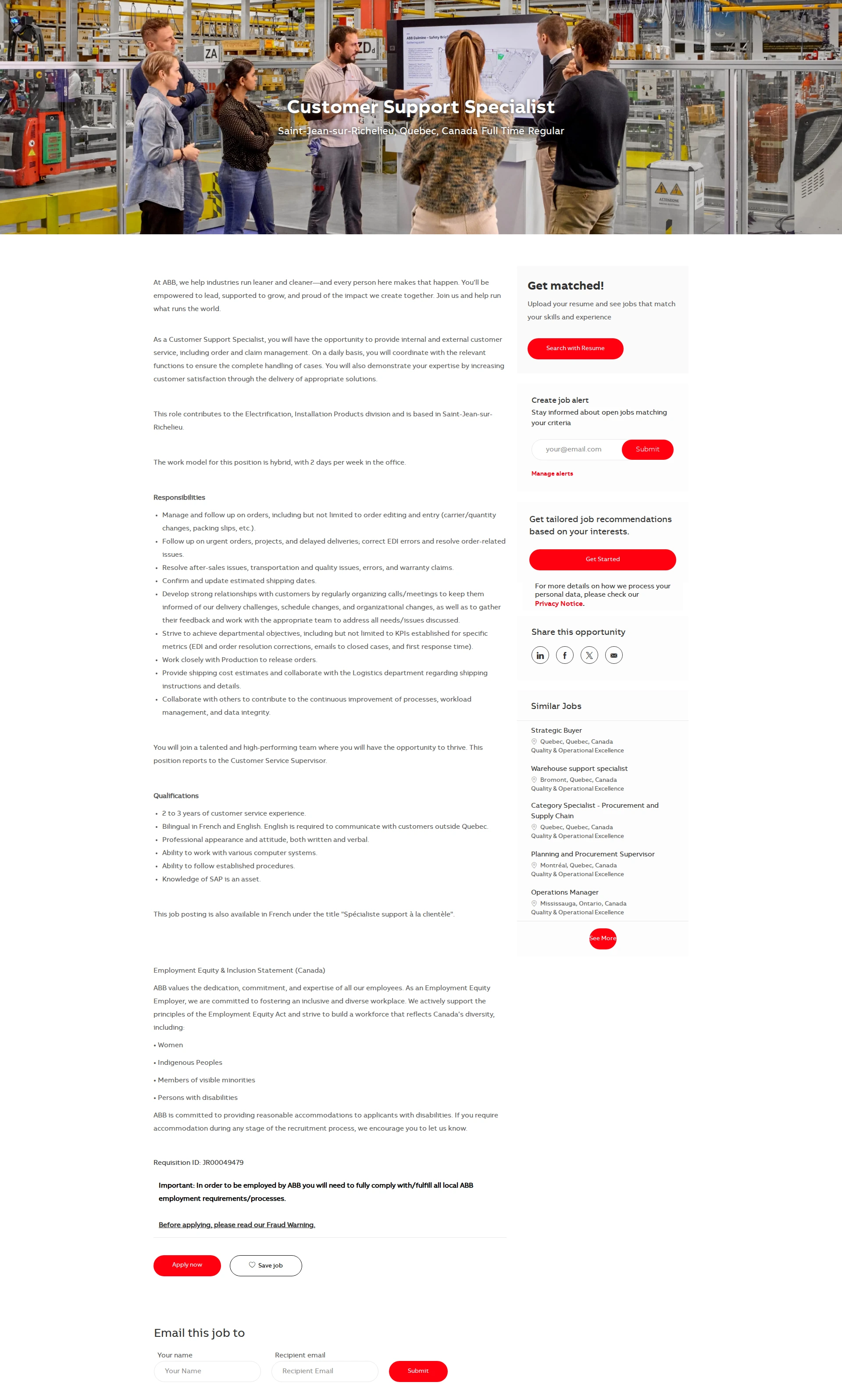 ABB코리아 Customer Support Specialist 채용공고