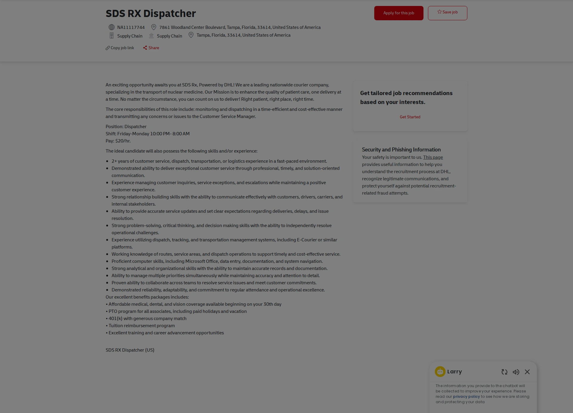 DHL SDS RX Dispatcher 채용공고