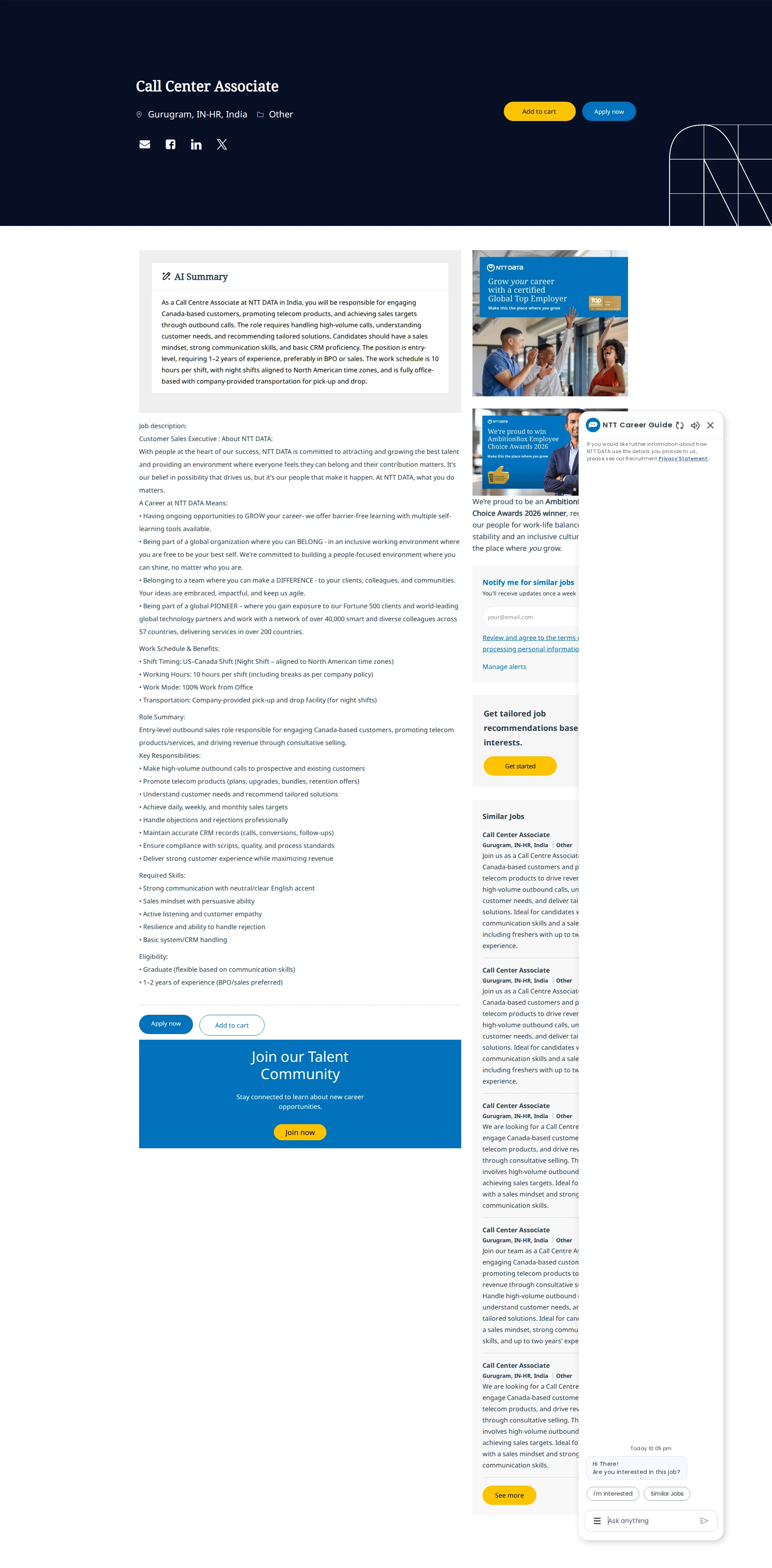 NTT데이터 Call Center Associate 채용공고