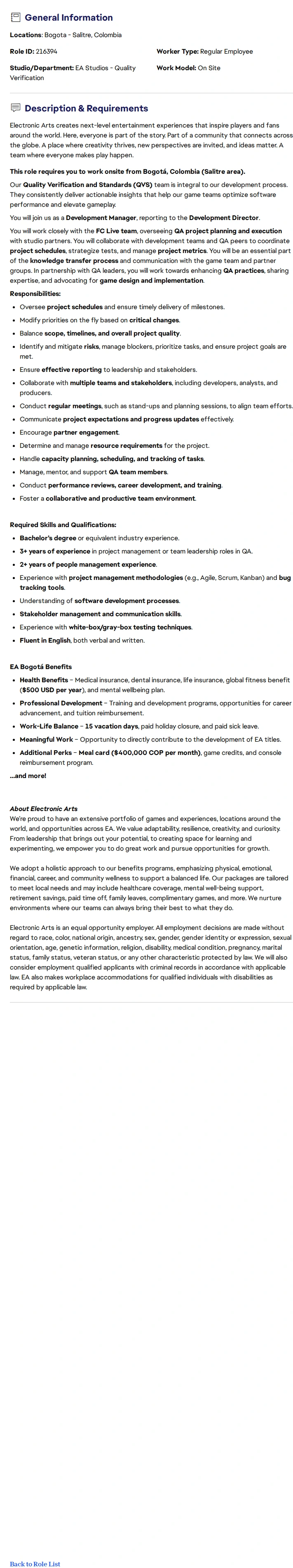 ElectronicArts Development Manager - FC 채용공고