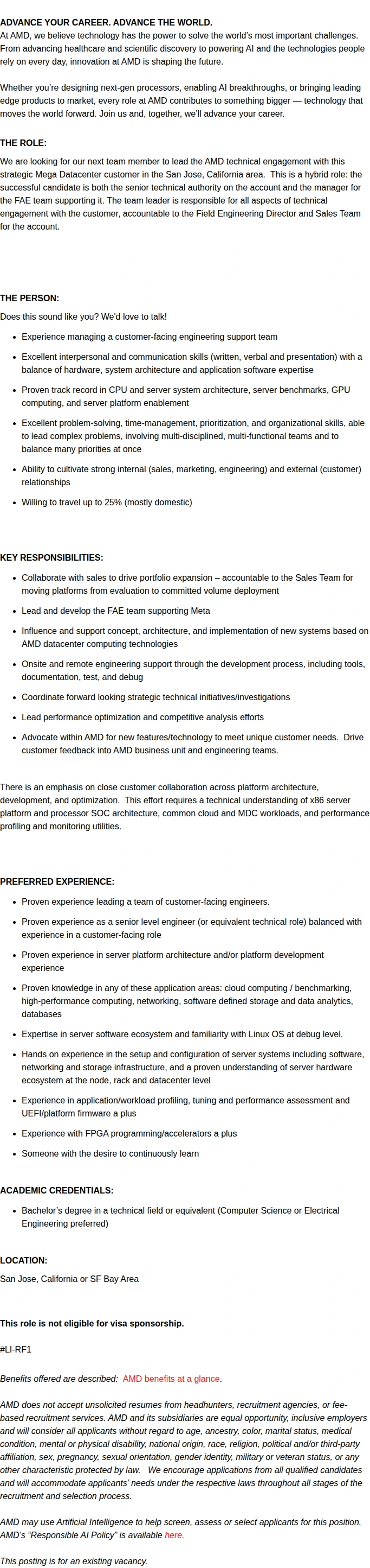 AMD Sr. FAE/Field Application Engineer - Meta 채용공고