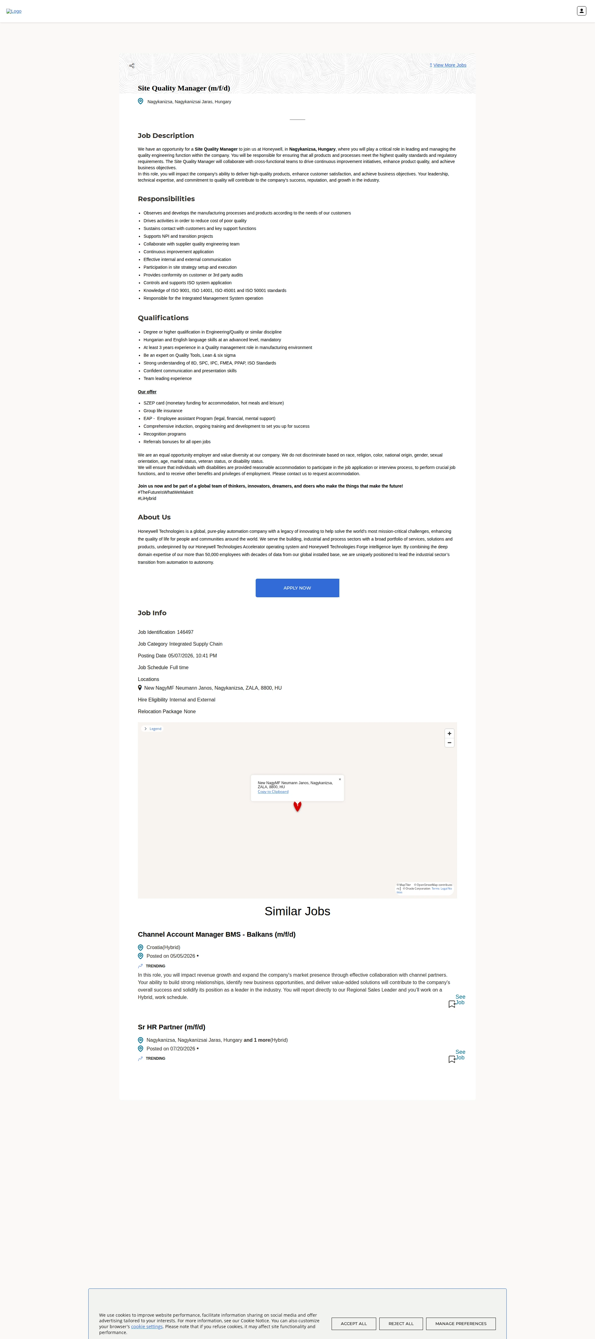 허니웰 Site Quality Manager (m/f/d) 채용공고