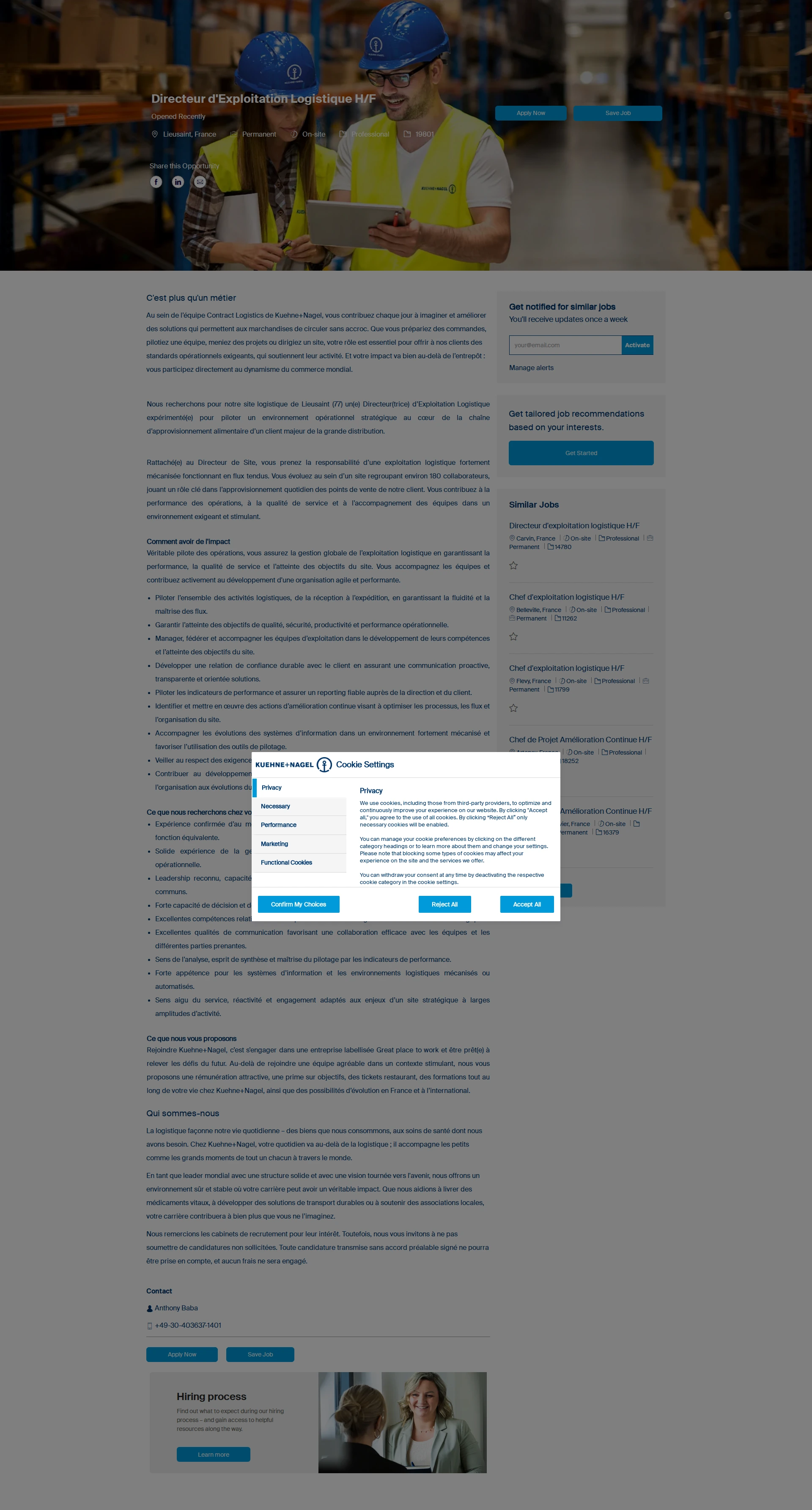 퀴네앤드나겔 Directeur d'Exploitation Logistique H/F 채용공고