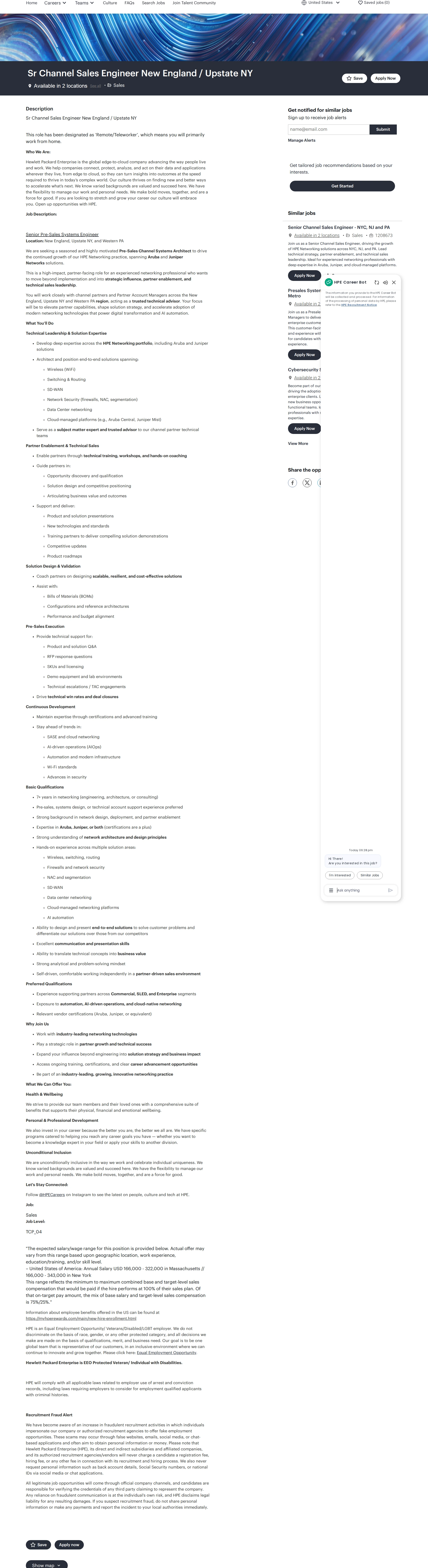 HP Sr Channel Sales Engineer New England / Upstate NY 채용공고