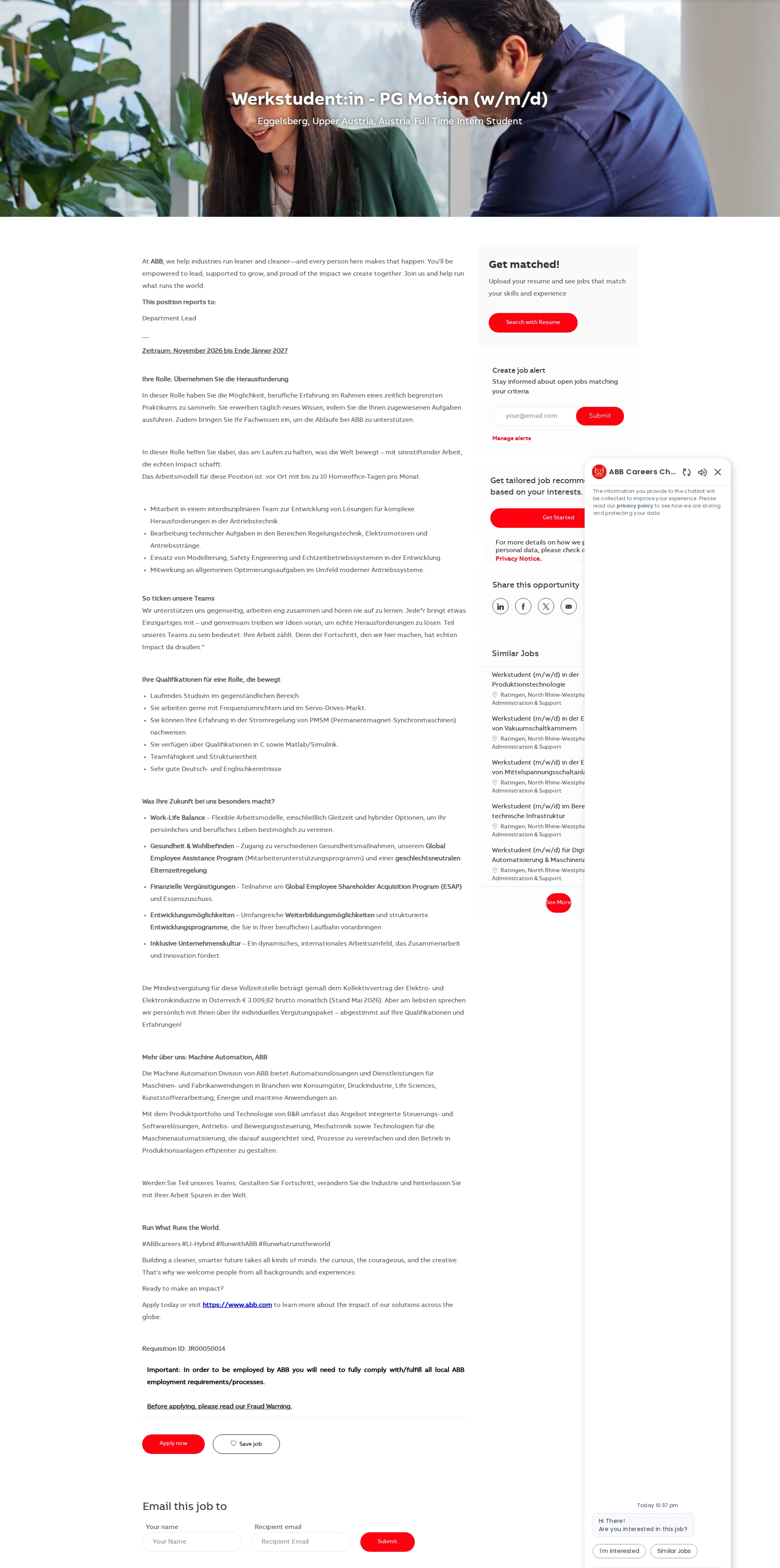 ABB코리아 Werkstudent:in - PG Motion (w/m/d) 채용공고