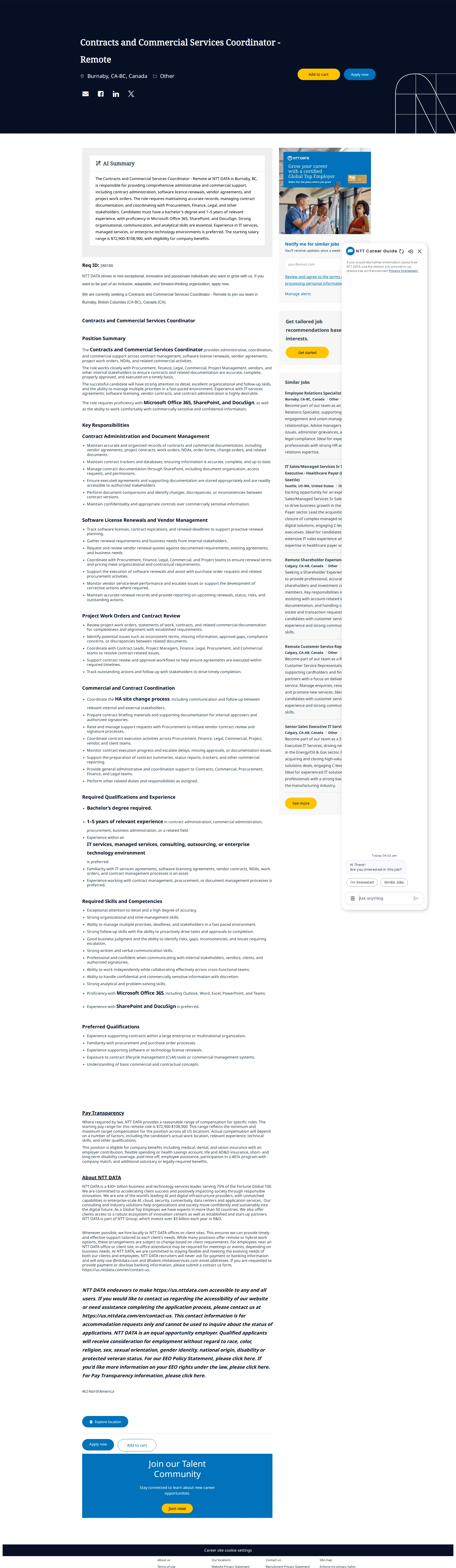 NTT데이터 Contracts and Commercial Services Coordinator - Remote 채용공고