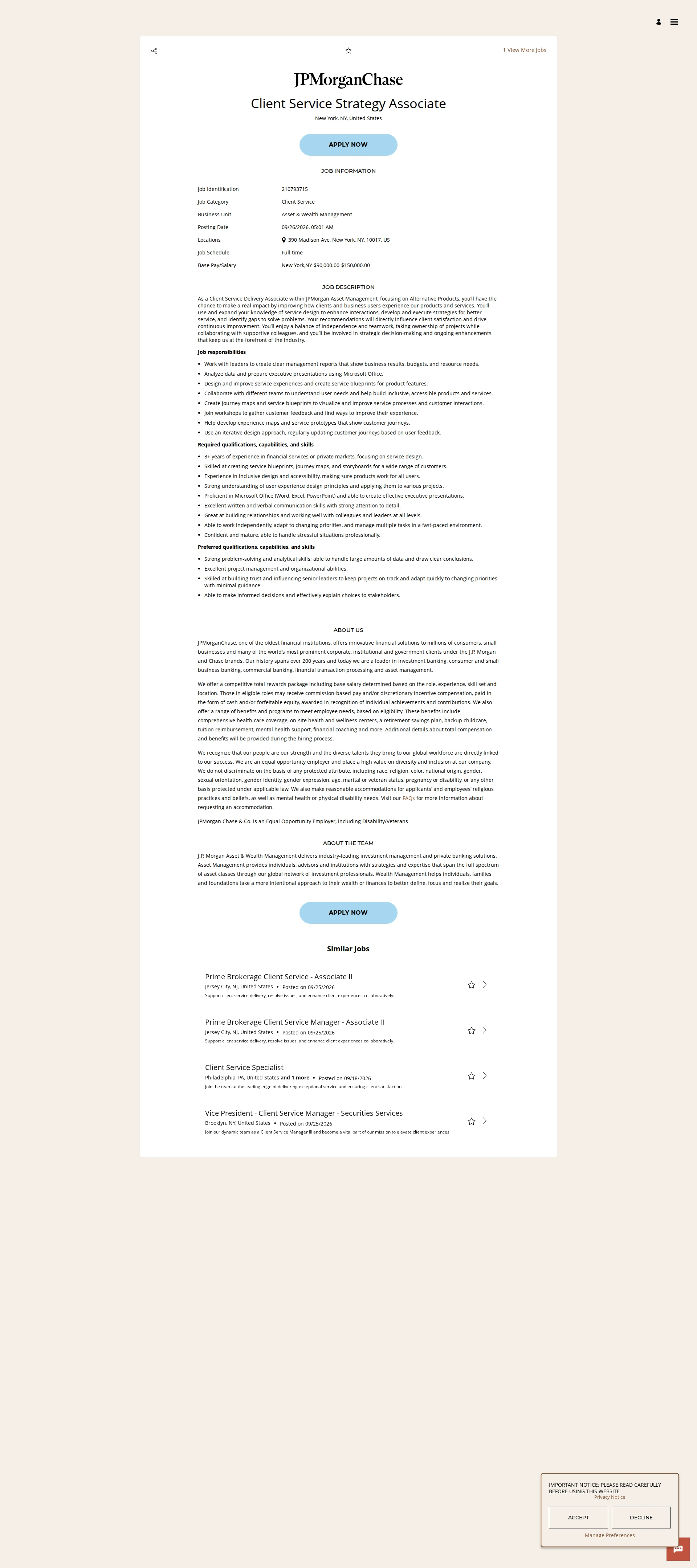 JPMorganChase Client Service Strategy Associate 채용공고