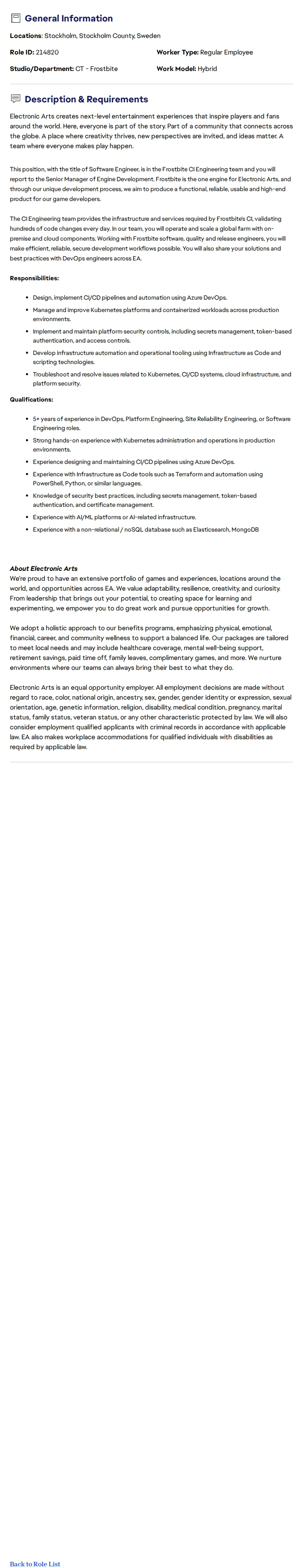 ElectronicArts Software Engineer 채용공고