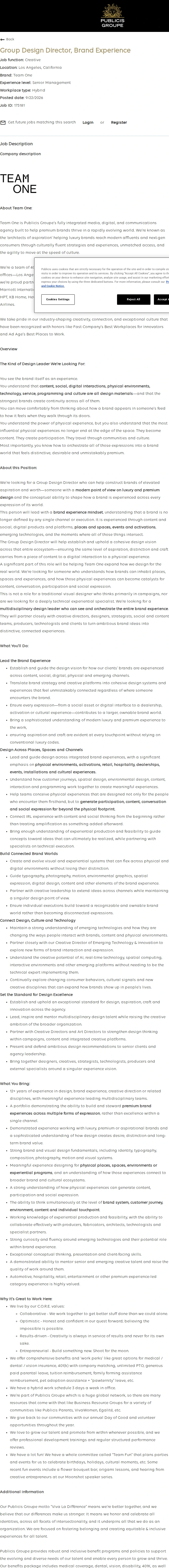 Publicis Groupe Group Design Director, Brand Experience 채용공고