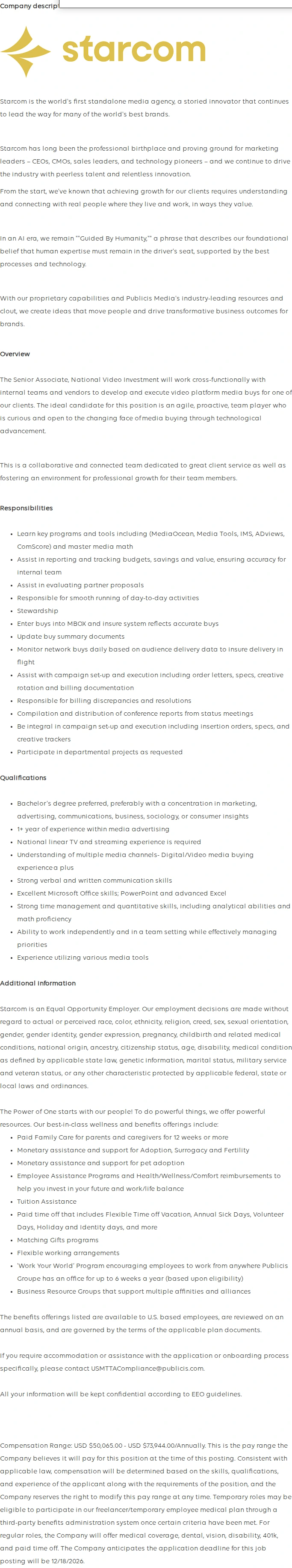Publicis Groupe Senior Associate, National Video Investment 채용공고