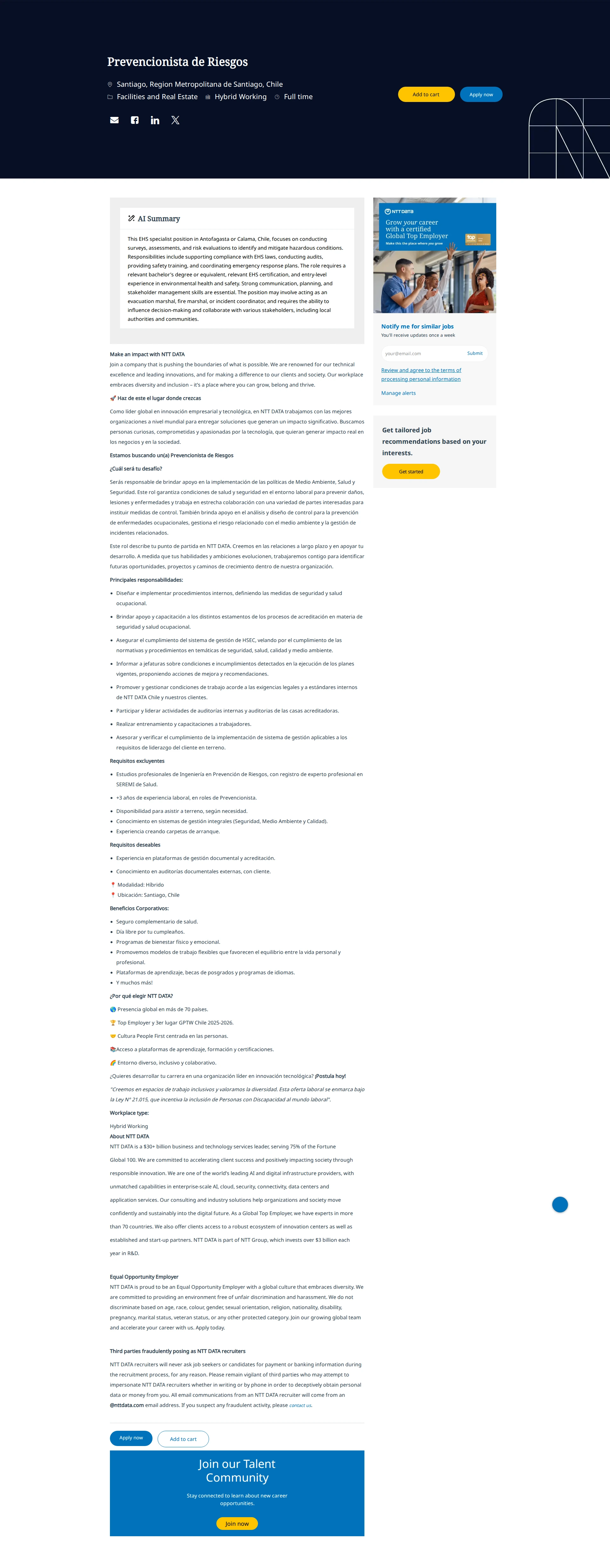 NTT데이터 Prevencionista de Riesgos 채용공고