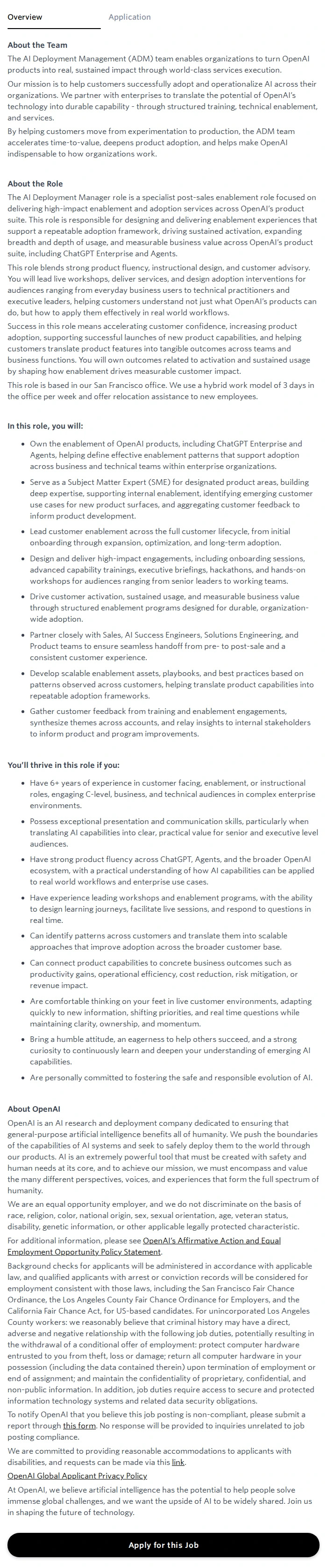 오픈에이아이(OpenAI) AI Deployment Manager - San Francisco 채용공고