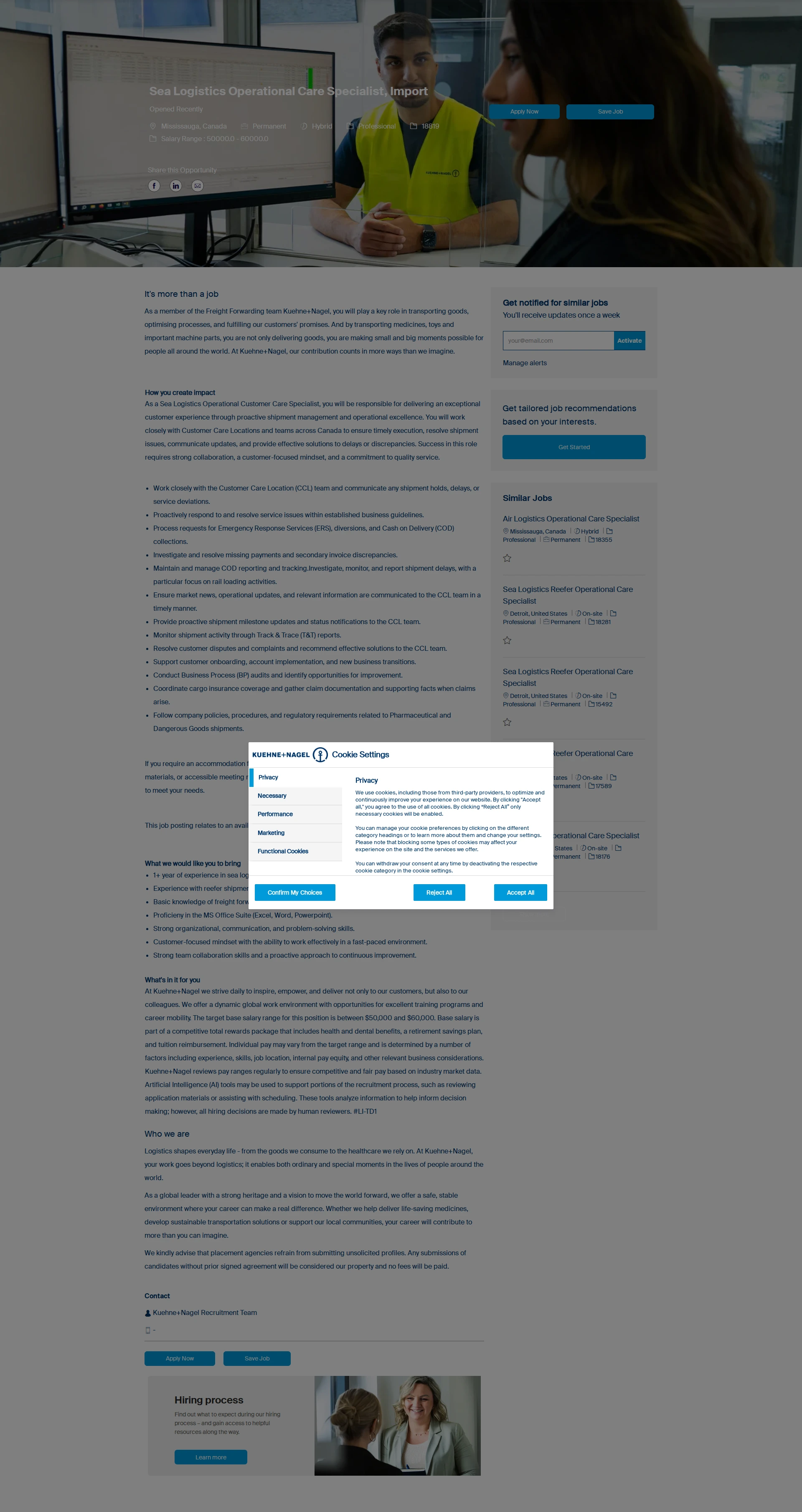 퀴네앤드나겔 Sea Logistics Operational Care Specialist, Import 채용공고
