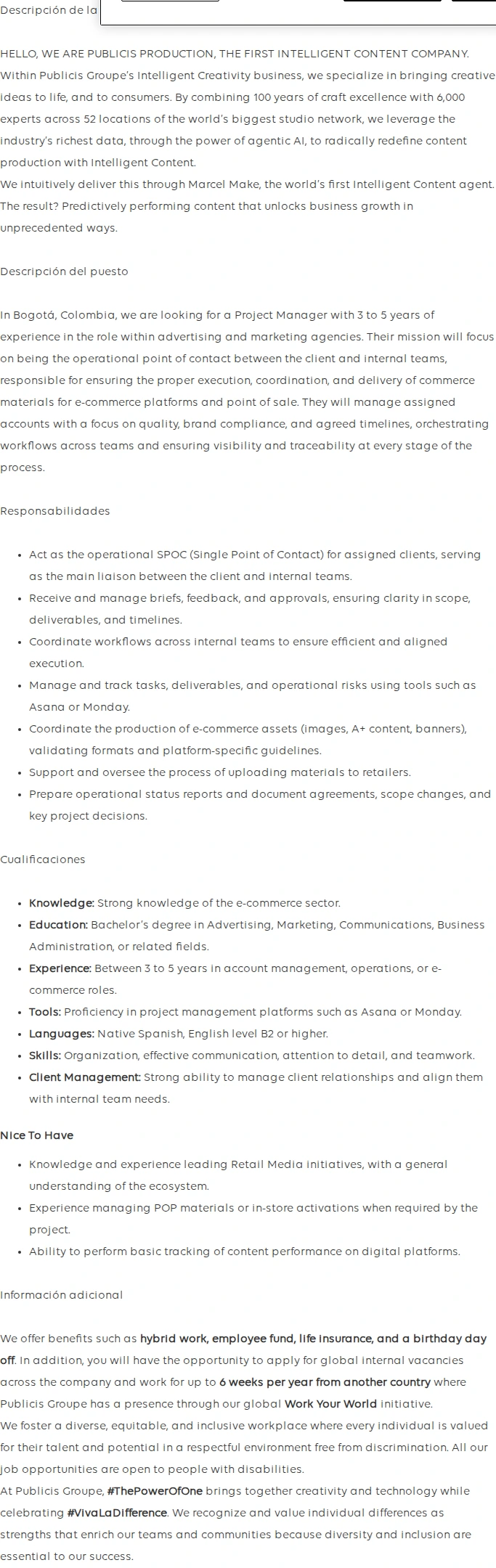 Publicis Groupe Project Manager 채용공고