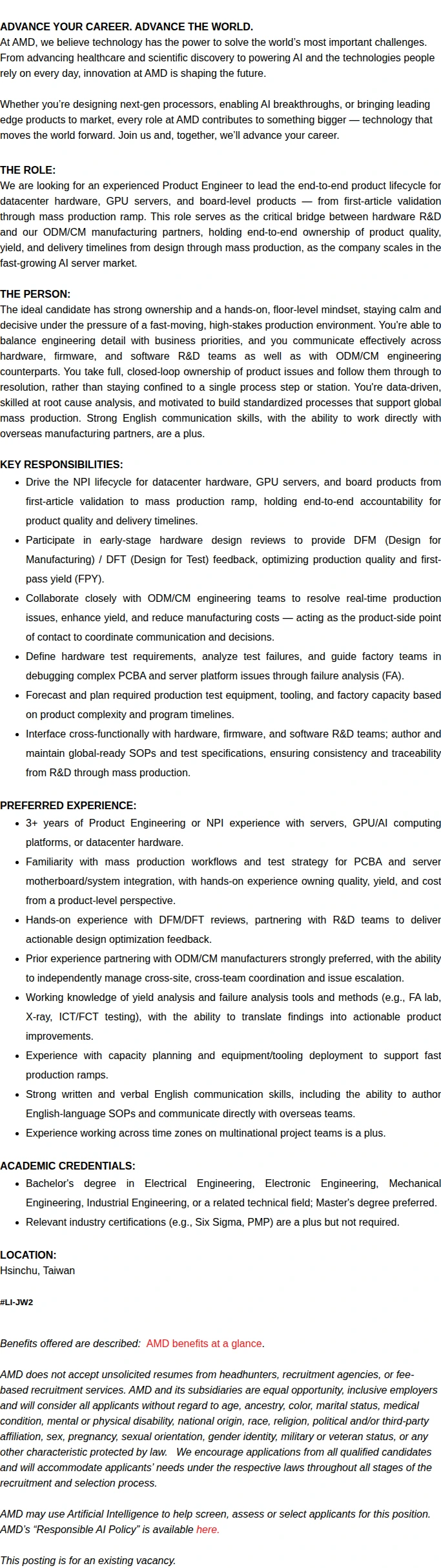 AMD Sys/Test Validation Engineer 채용공고