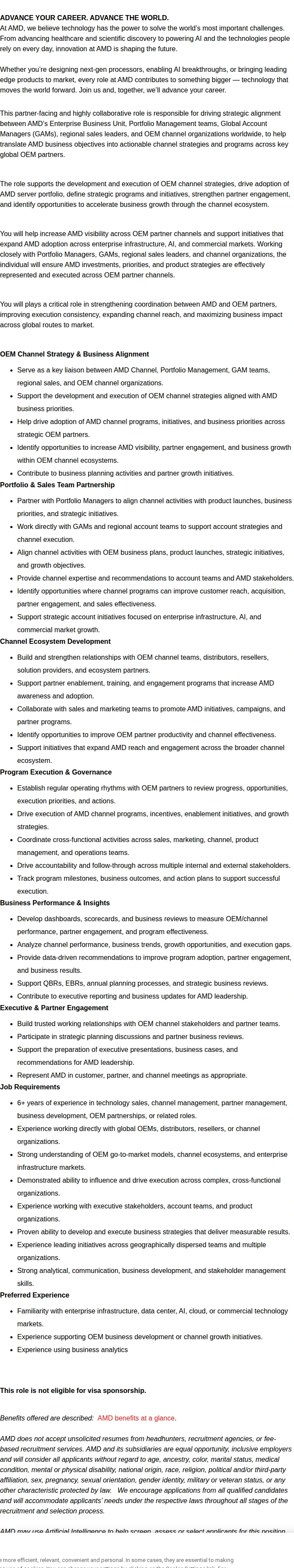 AMD Channel Marketing Manager - OEM. 채용공고