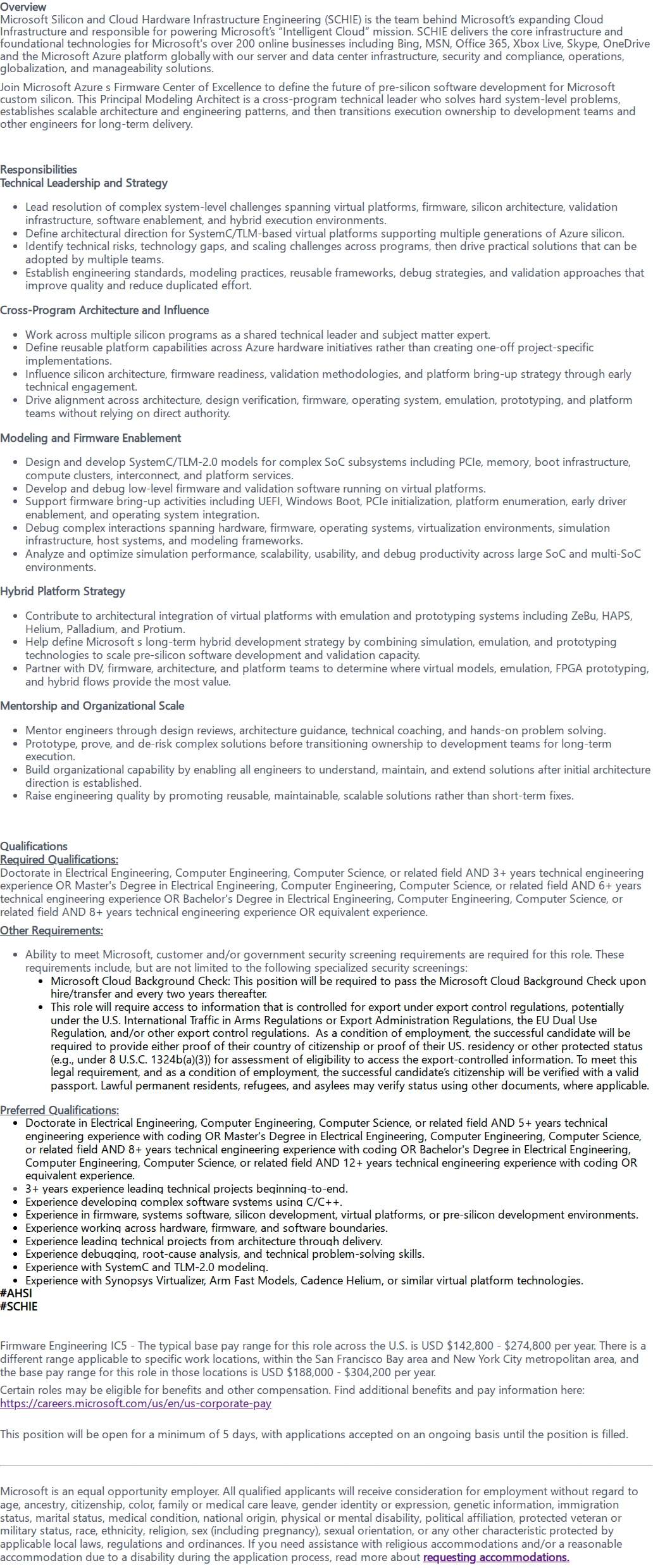 마이크로소프트(Microsoft) Principal Firmware Development Engineer 채용공고