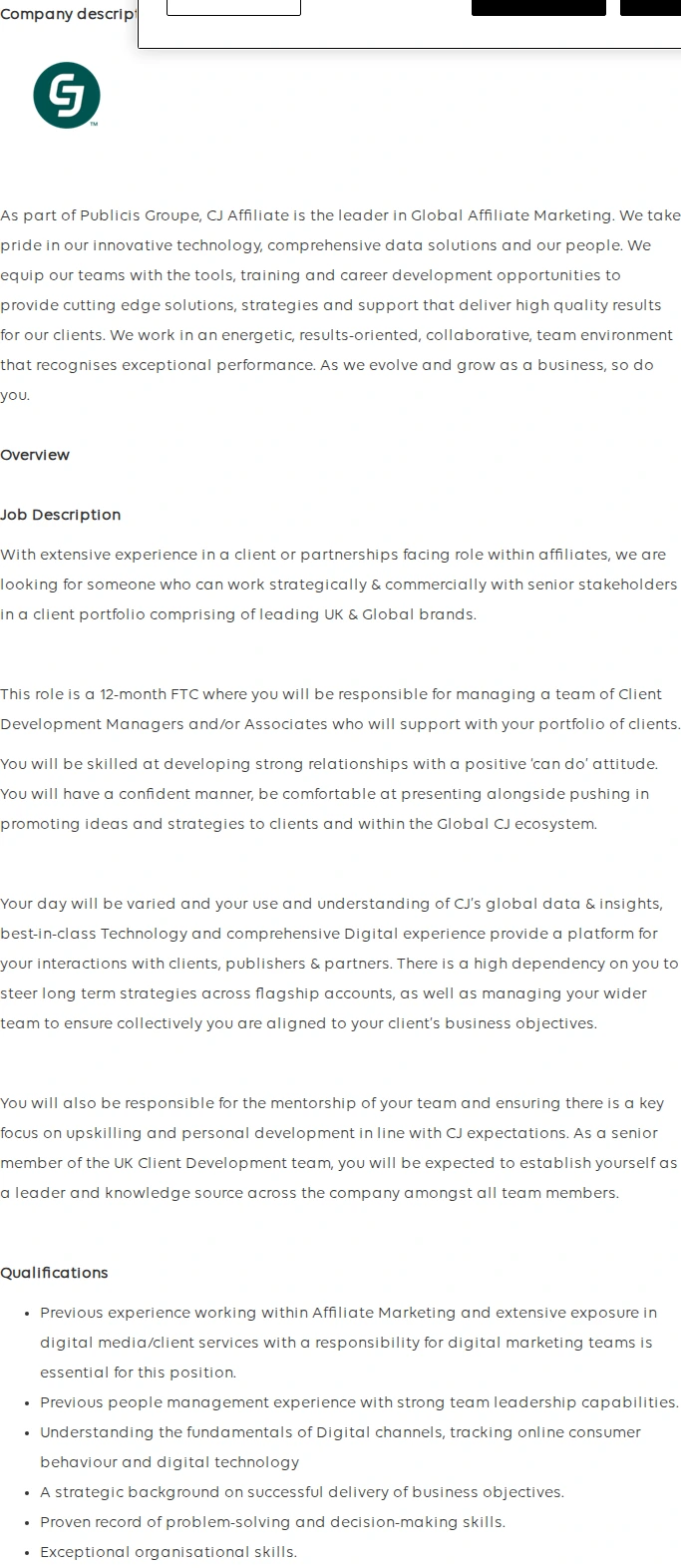 Publicis Groupe Senior Client Development Manager 채용공고