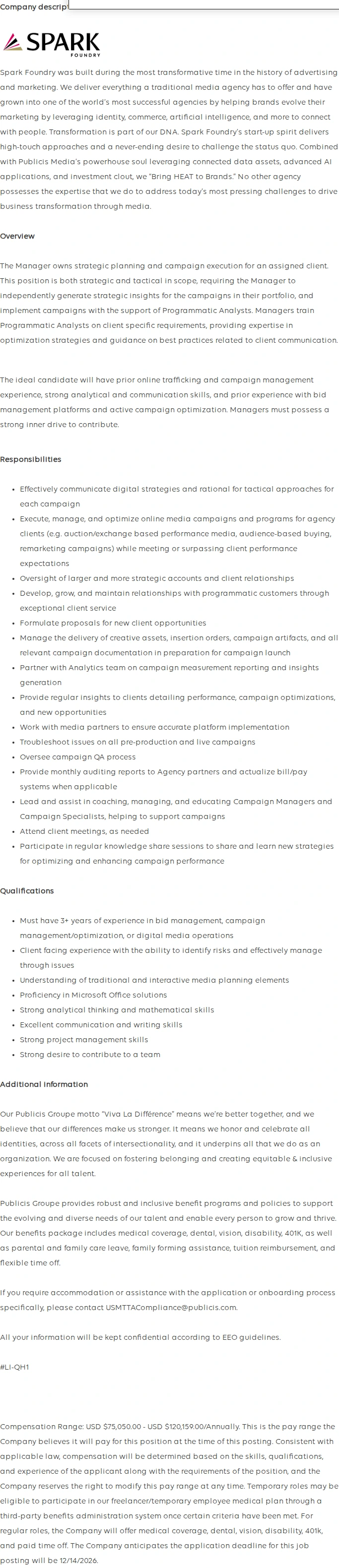 Publicis Groupe Manager, Programmatic 채용공고