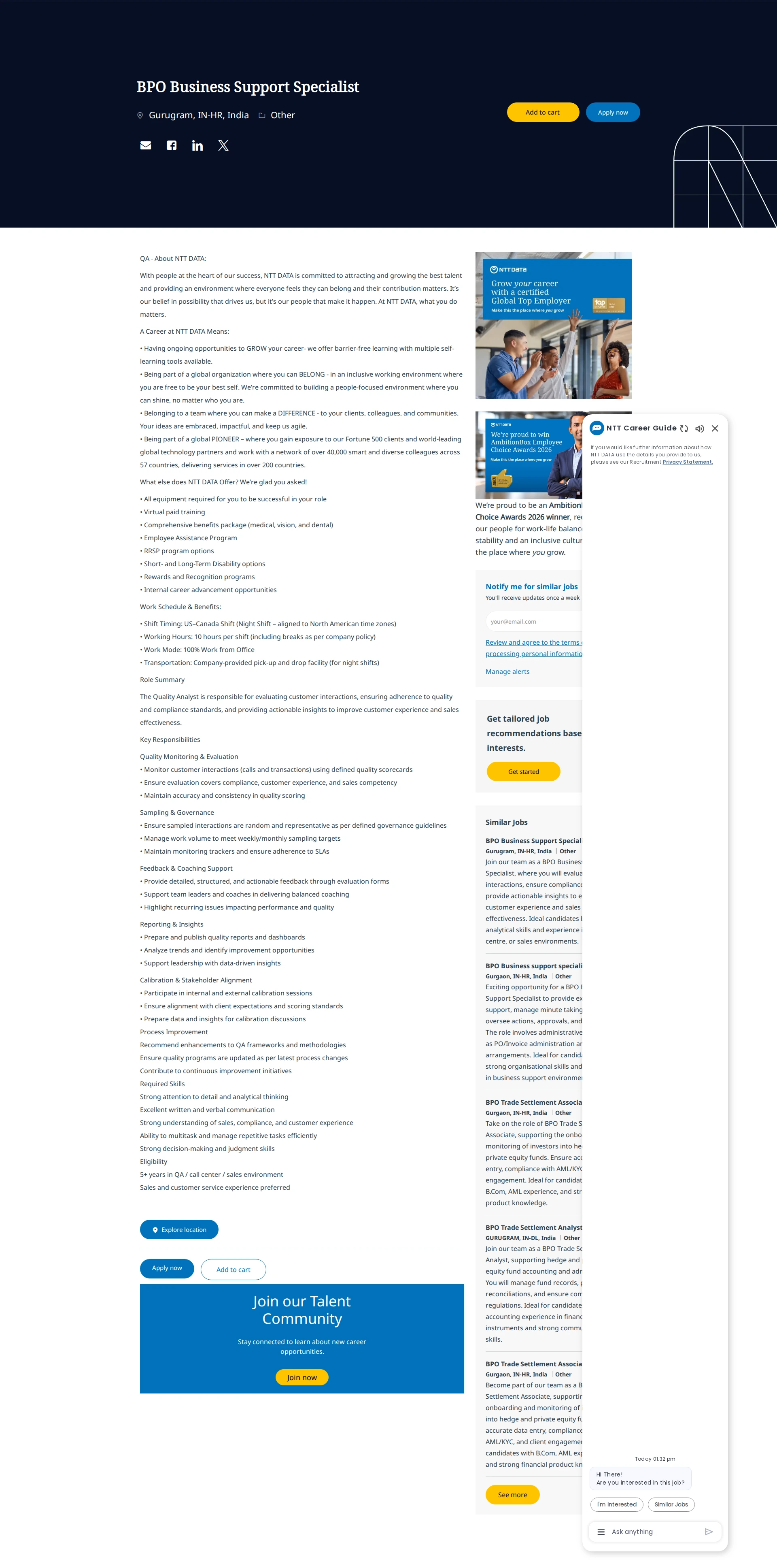NTT데이터 BPO Business Support Specialist 채용공고