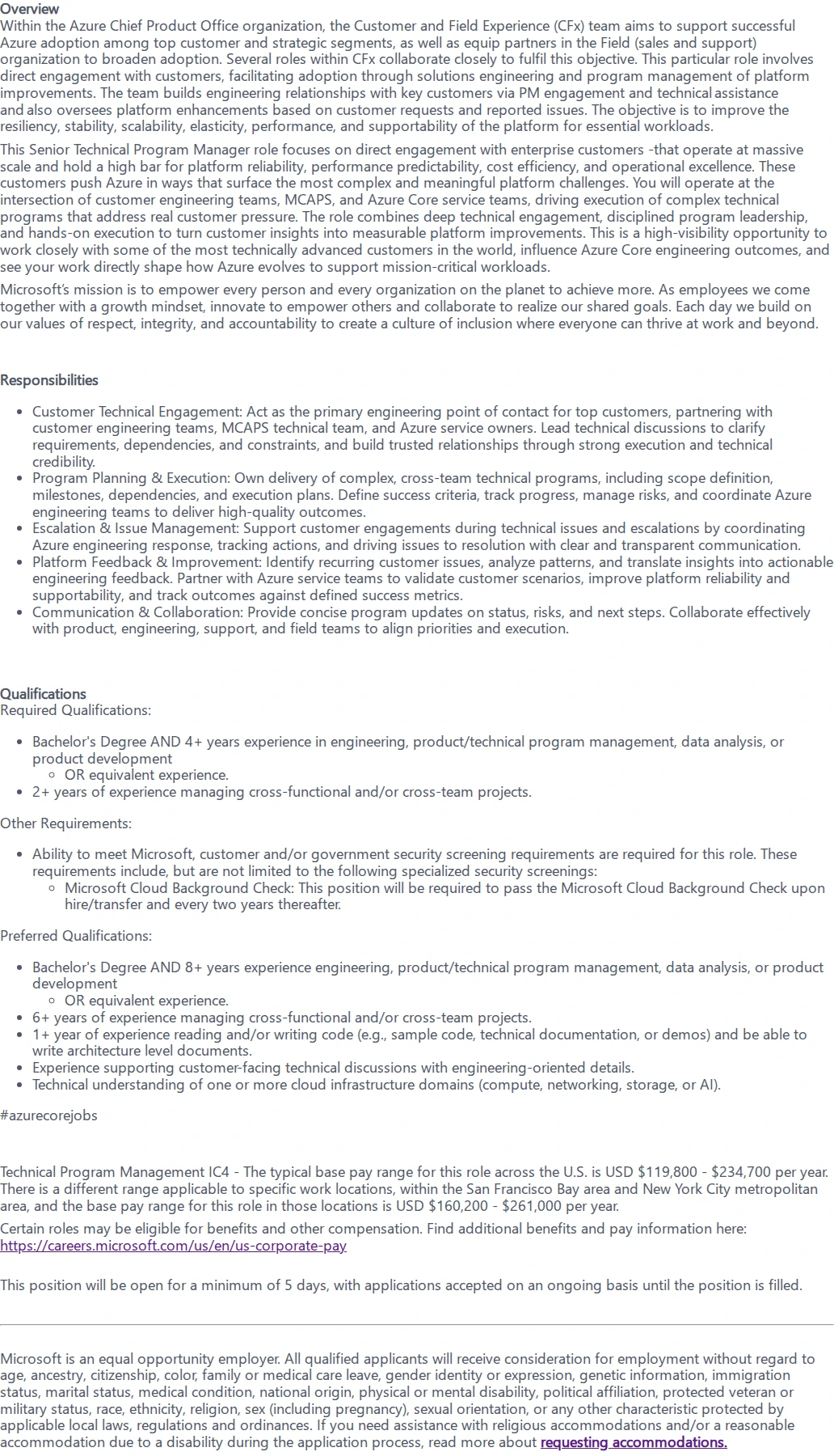마이크로소프트(Microsoft) Senior Technical Program Manager 채용공고