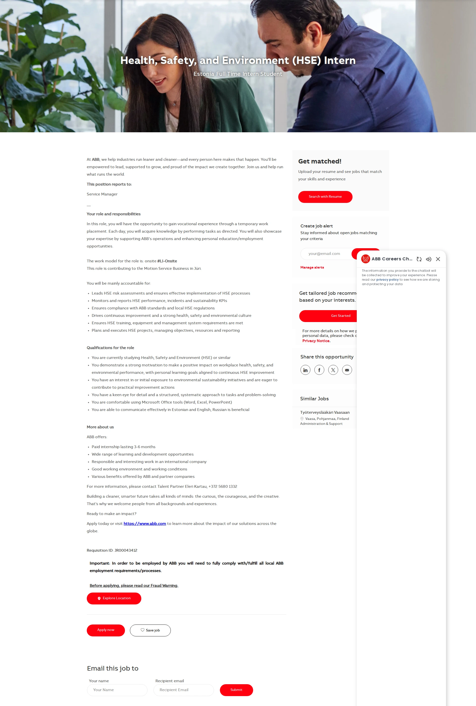 ABB코리아 Health, Safety, and Environment (HSE) Intern 채용공고