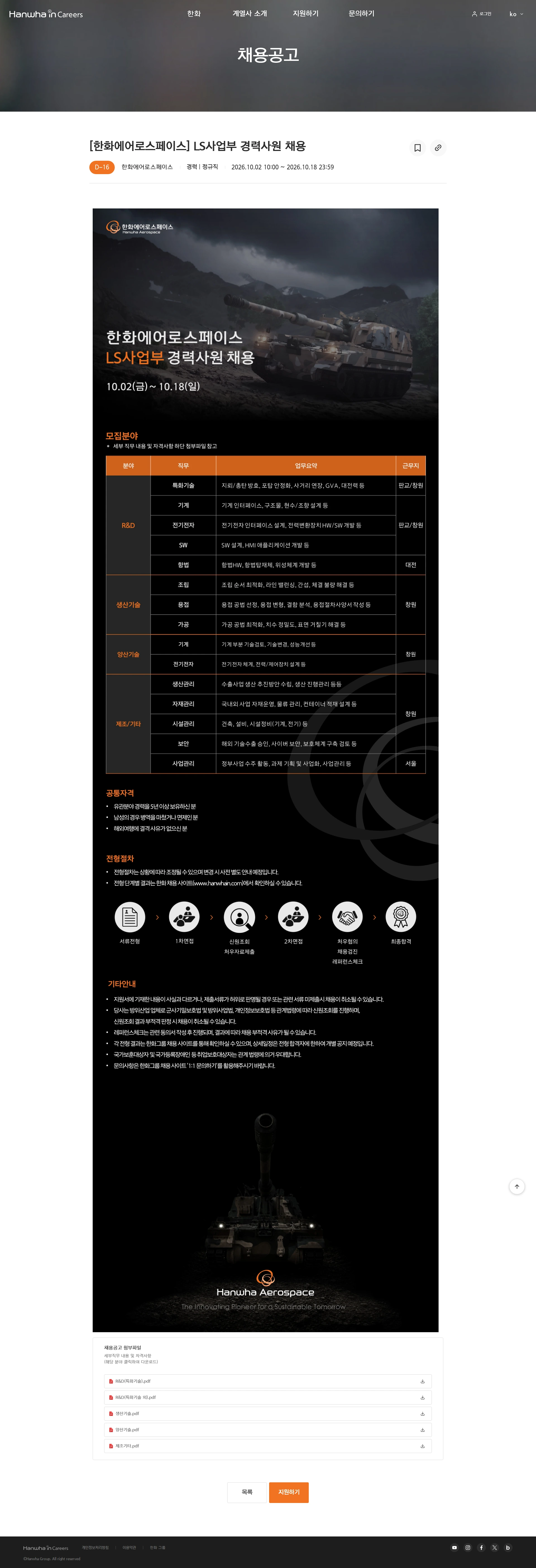 한화에어로스페이스 [한화에어로스페이스] LS사업부 경력사원 채용 채용공고