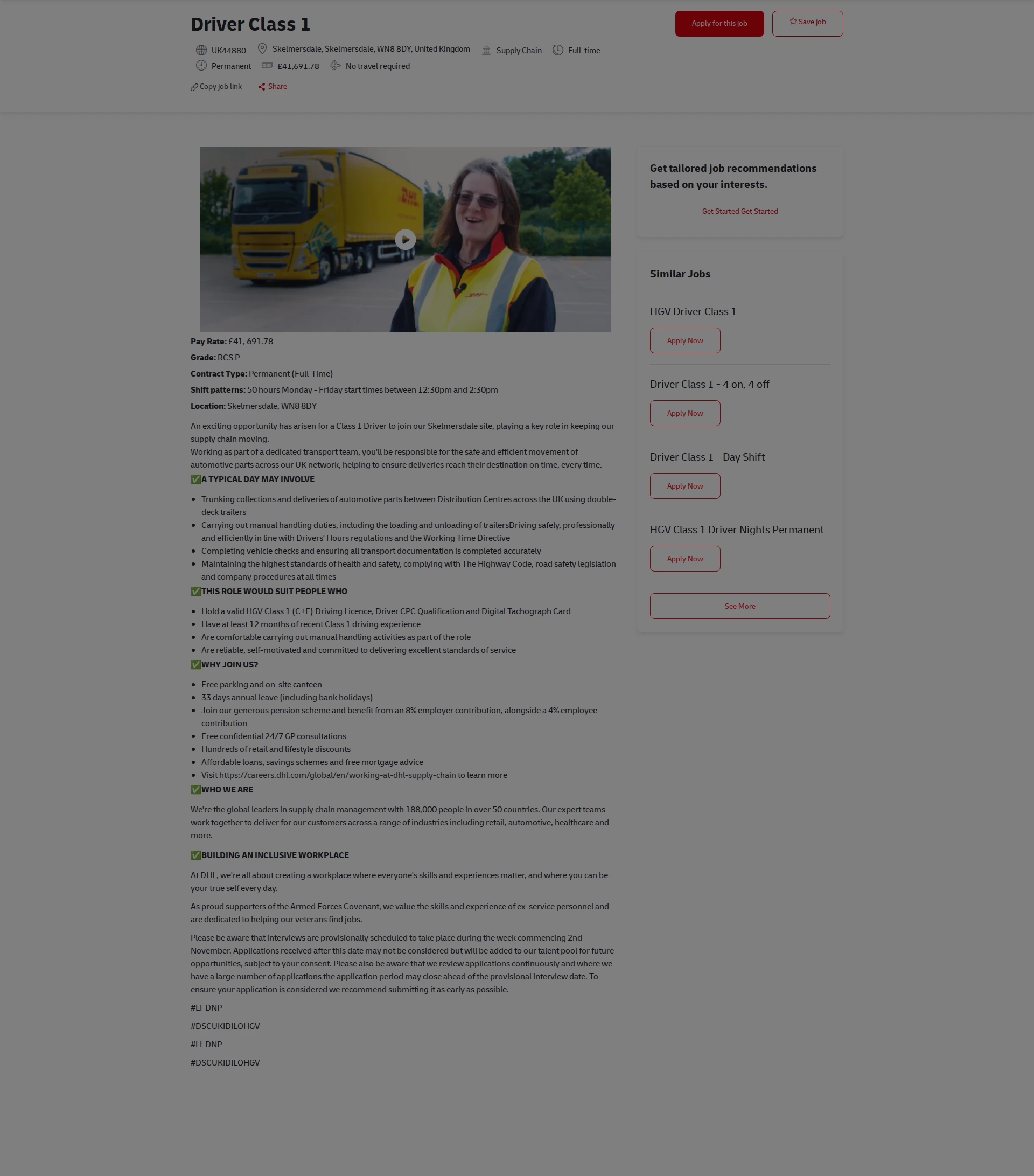 DHL Driver Class 1 채용공고