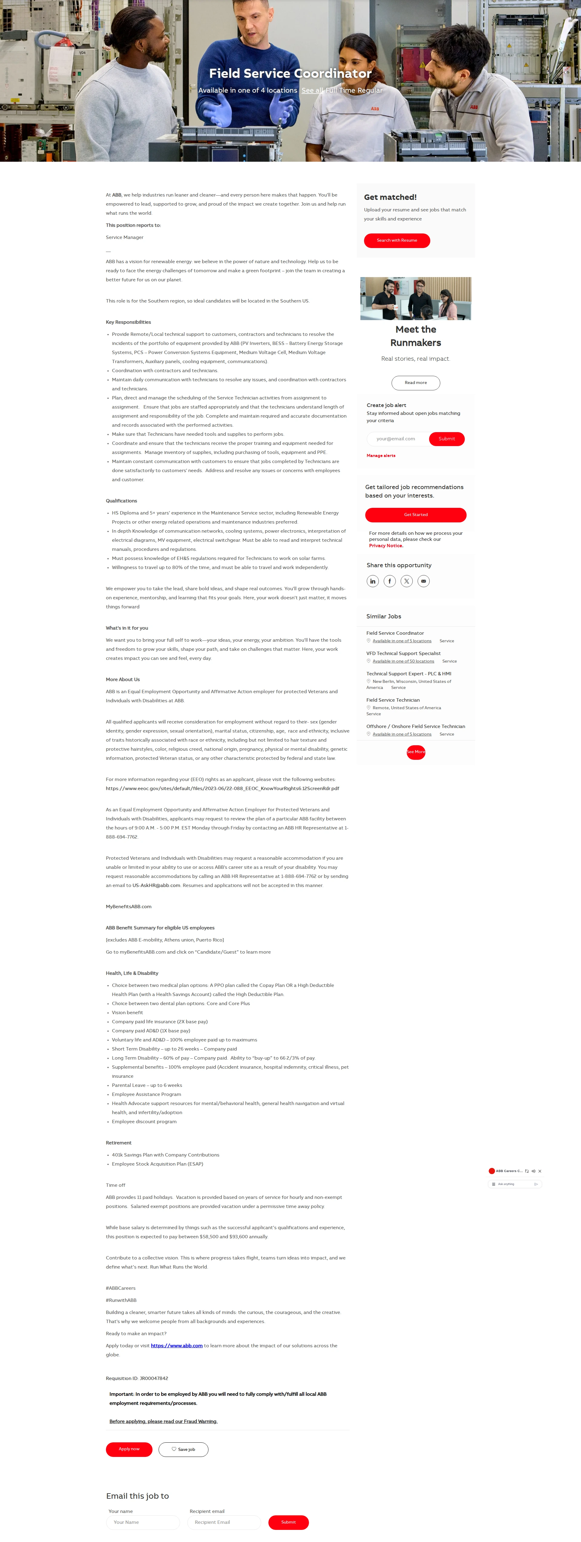 ABB코리아 Field Service Coordinator 채용공고