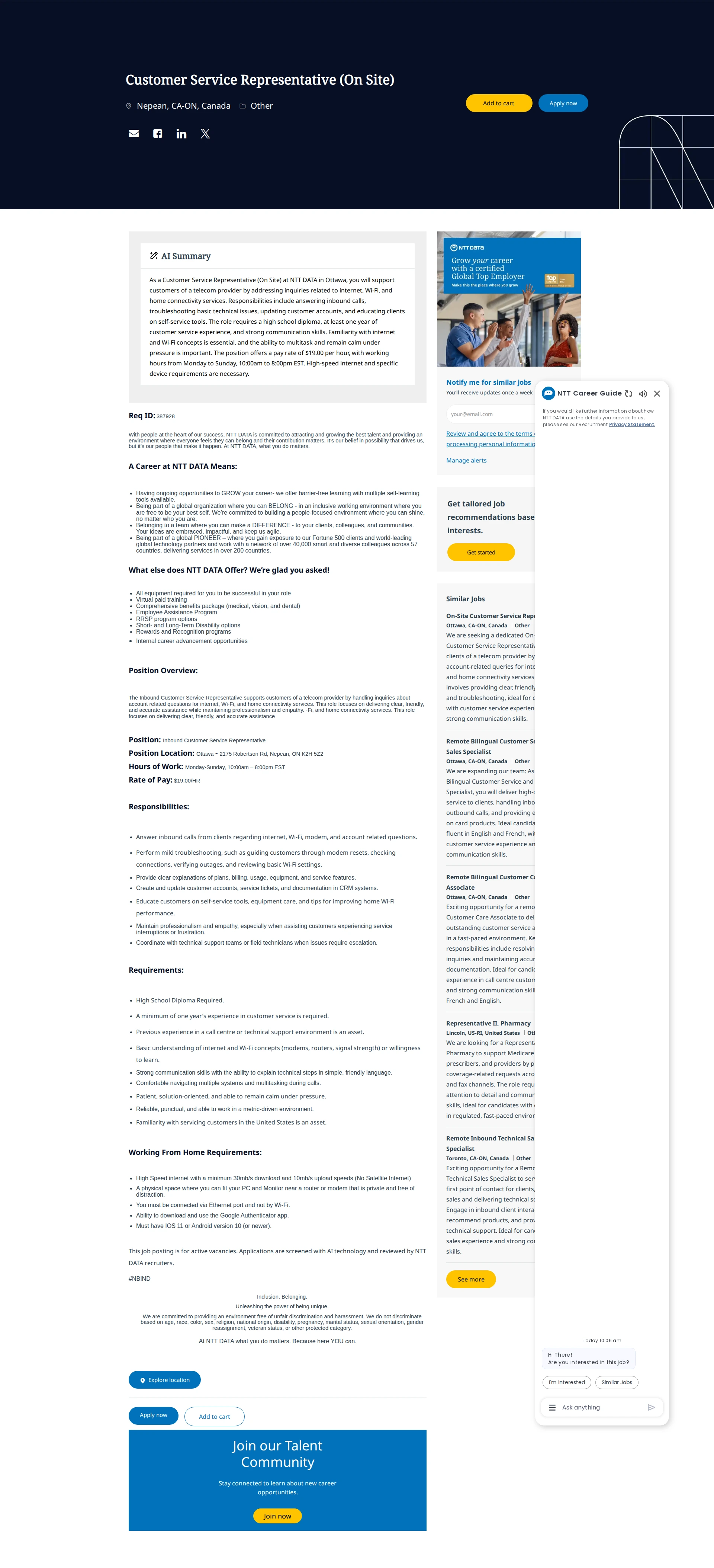 NTT데이터 Customer Service Representative (On Site) 채용공고