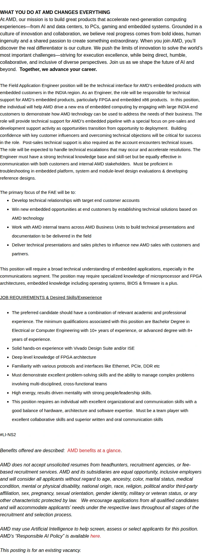 AMD Field Application Lead Engineer 채용공고